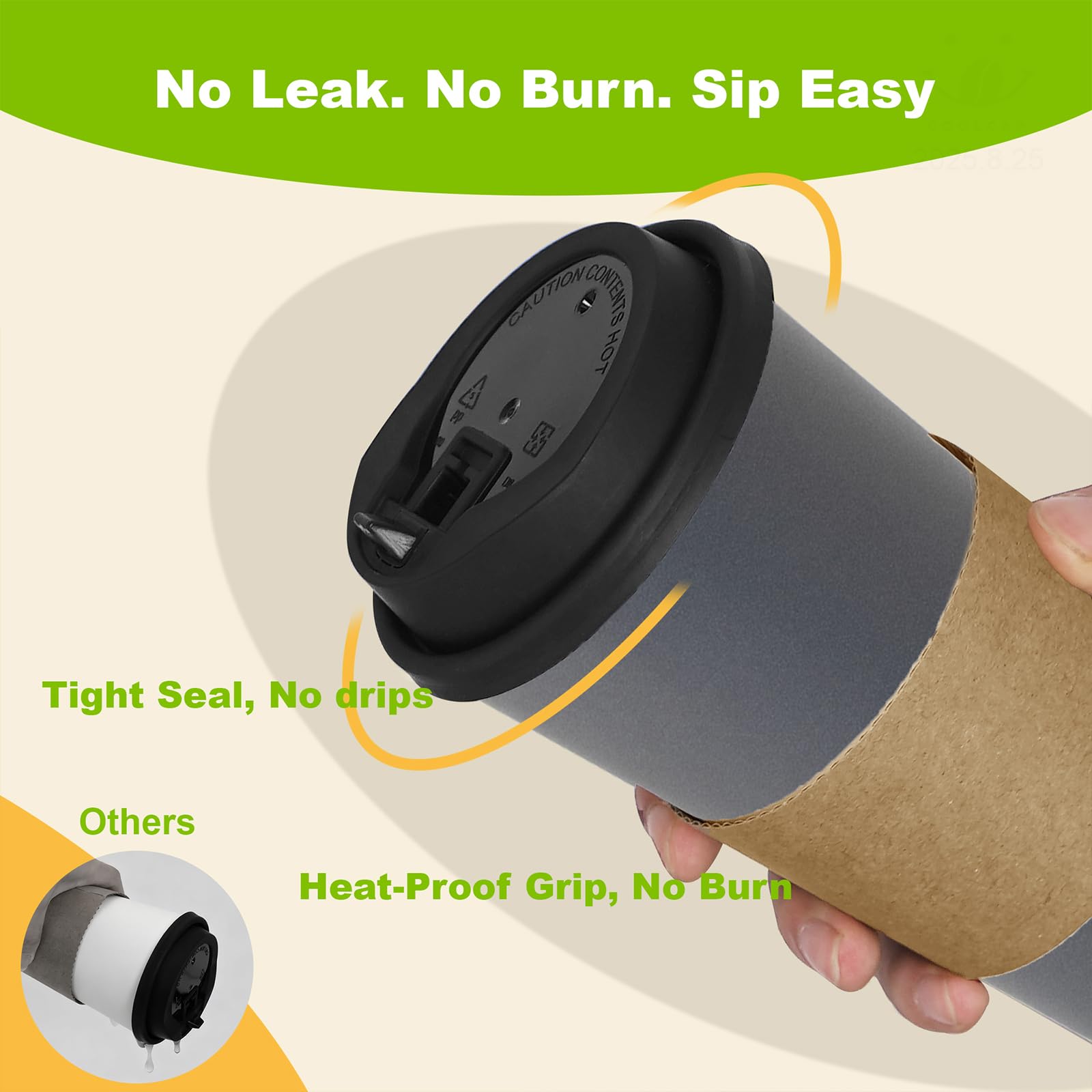 16 oz 100 Pack Corrugated Ripple Wall Disposable Coffee Cups with Lids and Straws, Heavy Duty Insulated Cups for Hot Beverage or Cold Drinks, Bulk for Restaurants, Offices, Coffee Shops(Black)