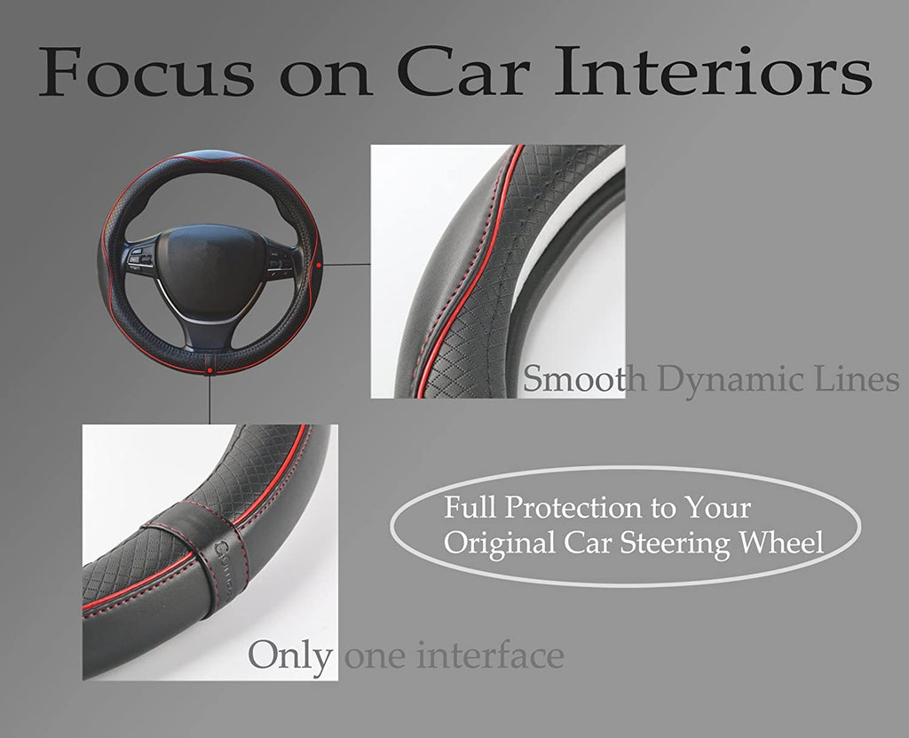 Car Steering Wheel Cover, Anti-Slip, Safety, Soft, Breathable, Heavy Duty, Thick, Full Surround, Sports Style (Black)