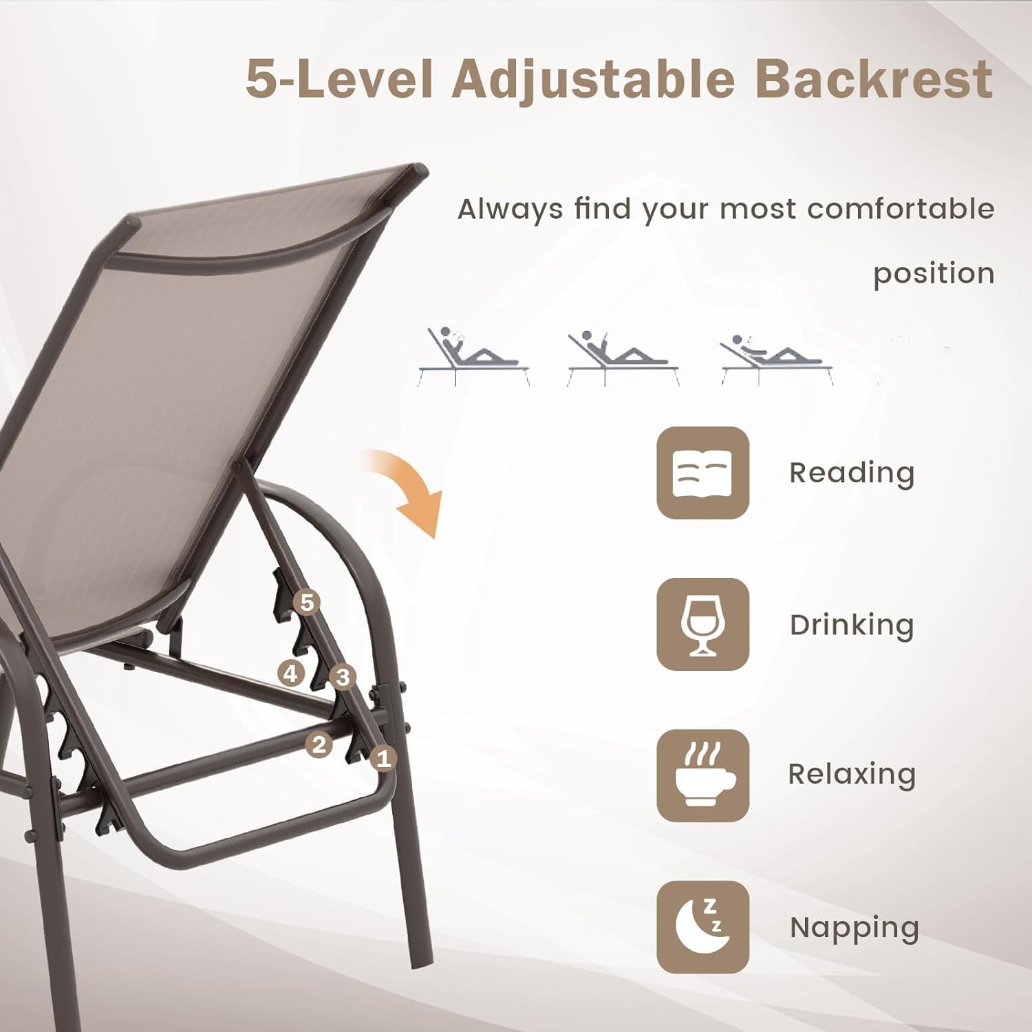 Giantex Patio Lounge Chair, Outdoor Chaise Lounge with 5 Adjustable Backrest, Sturdy Steel Frame, Sunbathing Recliner, Beach Chair, Tanning Chair for Outside, Yard, Balcony, Pool Chairs, Black