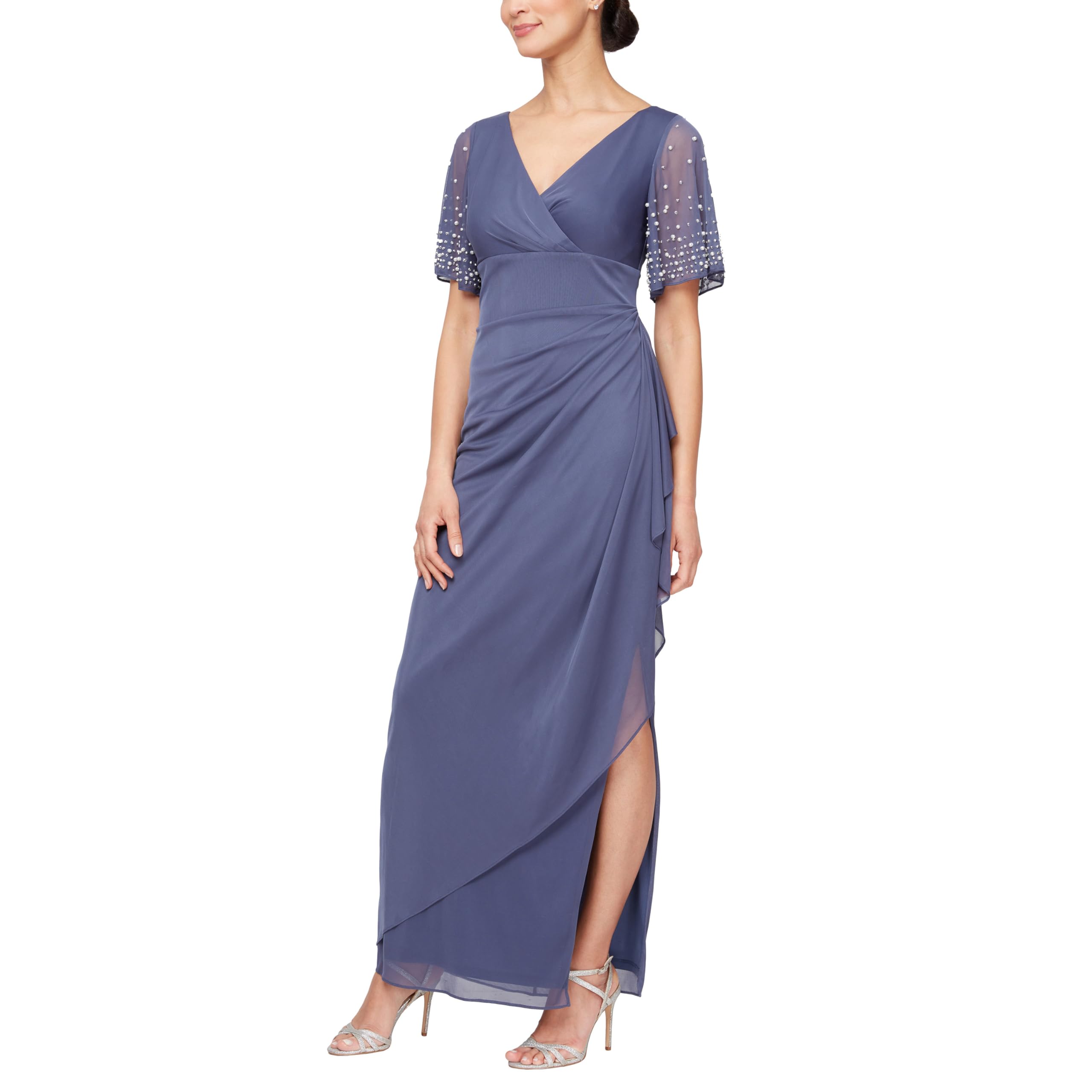 Alex Evenings Women's Long Stretch Sequin Bodice Mother of The Bride Dress with Empire Waist (Petite and Regular Sizes)