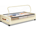 SpaceHacks Under Bed Storage with Wheels 1Pack Underbed Storage with Clear Window&Label Under Bed Drawers Large Capacity Rolling Under Bed Storage for Clothes,Shoes, Blankets (Beige)