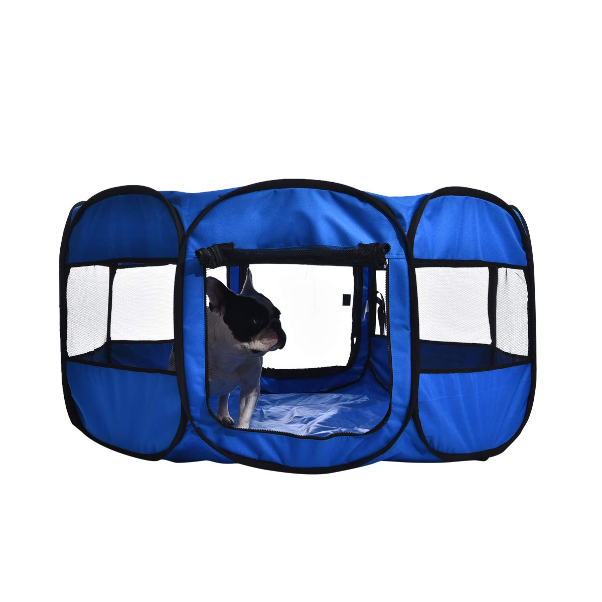 Amazon Basics Foldable Octagonal Indoor/Outdoor Portable Dog Playpen with Mesh Top, Easy to Clean and Store, 45", Blue