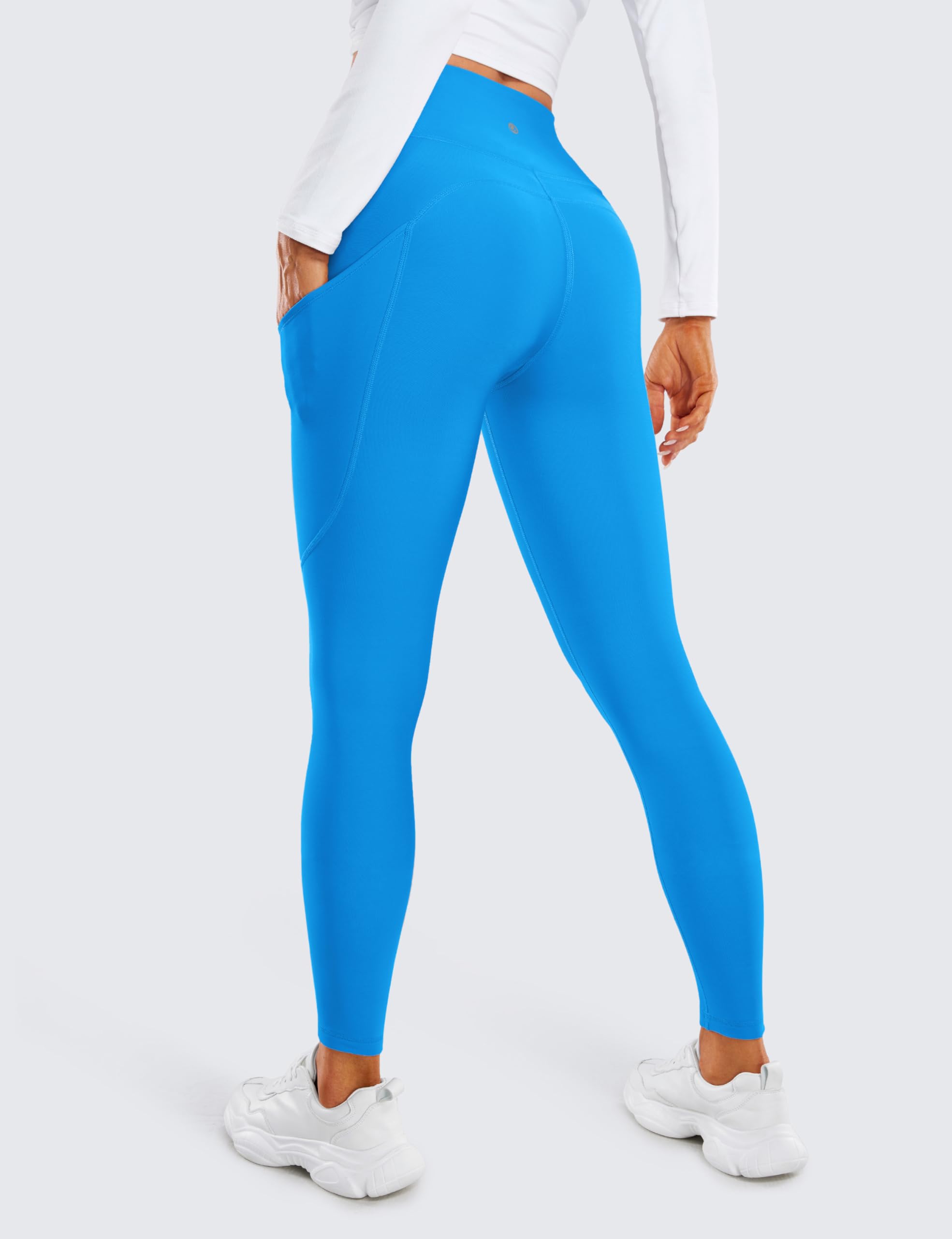 CRZ YOGA Fleece Lined Leggings Pockets 28'' - Thermal Casual Lounge Workout Womens Yoga Full Length Pants Winter Warm