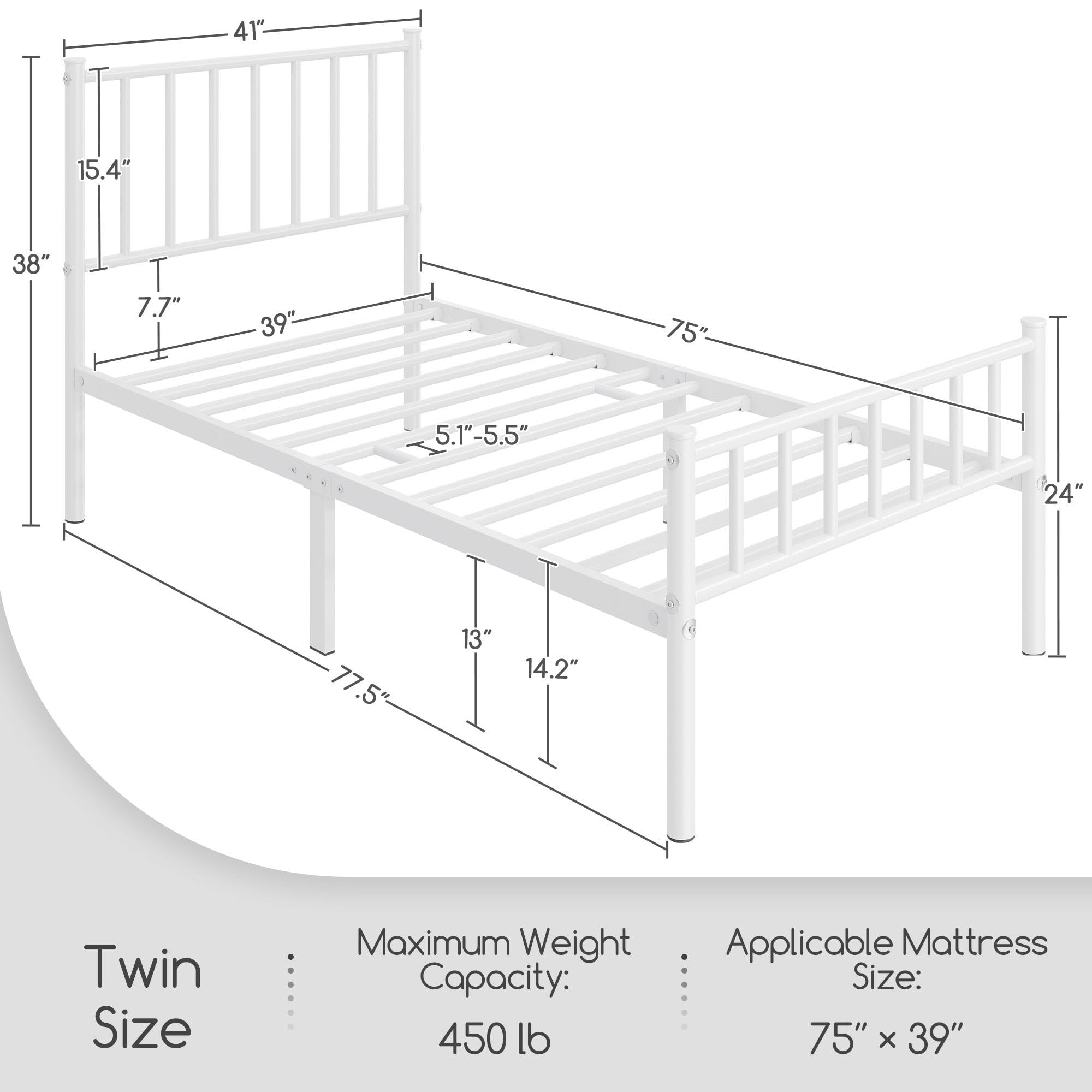 Yaheetech Twin Bed Frame Metal Platform Bed Frame Mattress Foundation with Spindle Headboard & Footboard/No Box Spring Needed/14 Inch Underbed Storage/Firm Support & Easy Set up Structure, Black