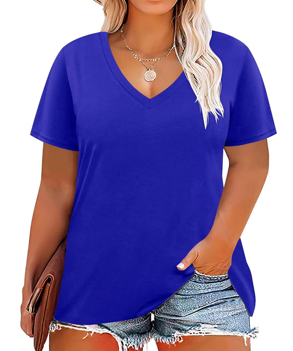 CARCOS Womens Plus Size Tops Short Sleeve Shirts V Neck Tunic Floral/Aniaml Blouses XL-5X