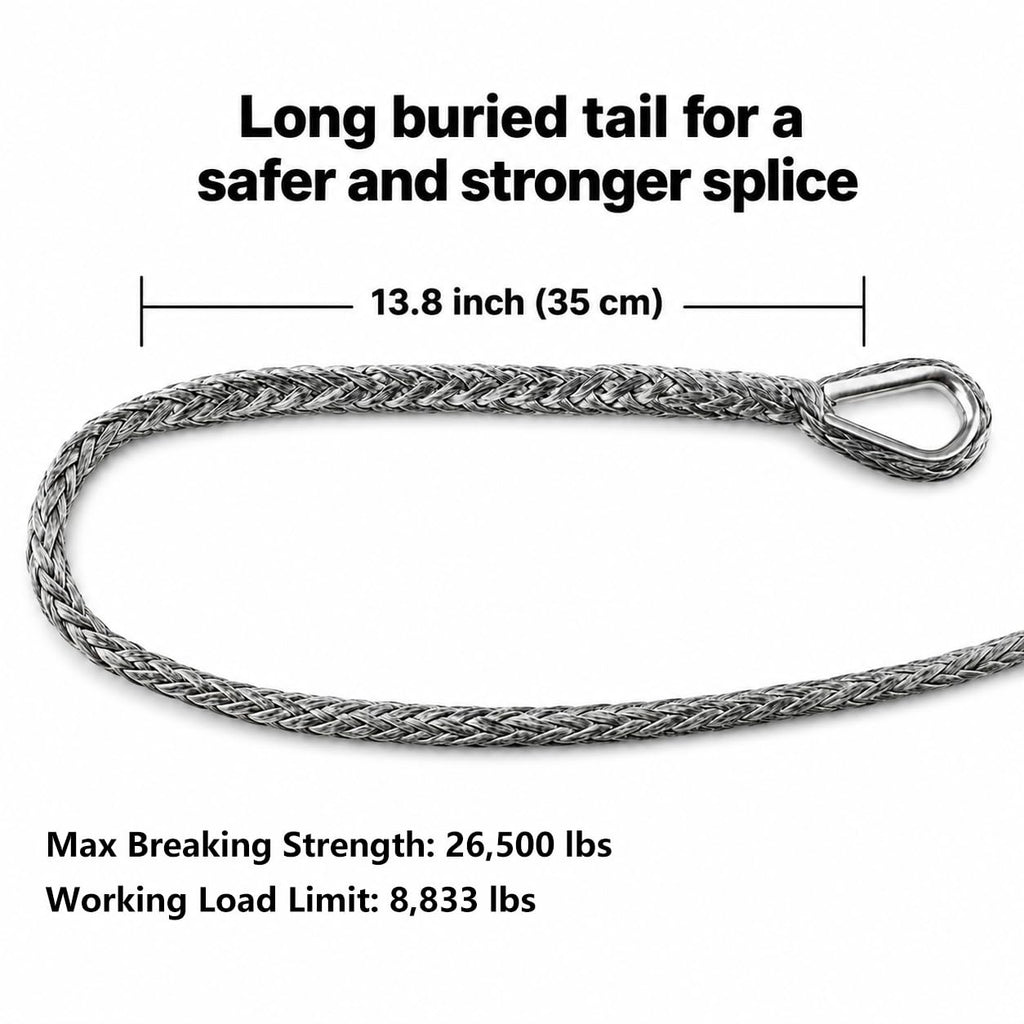 Ucreative 3/8 Inch x 50 Feet Synthetic Winch Extension Rope 26,500 Lbs for Off Road Vehicle Gray