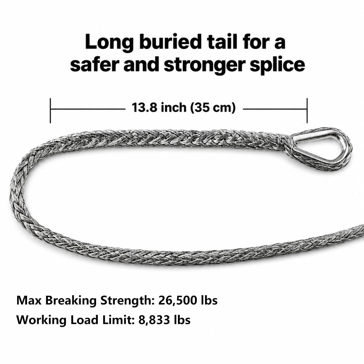 Ucreative 3/8 Inch x 50 Feet Synthetic Winch Extension Rope 26,500 Lbs for Off Road Vehicle Gray