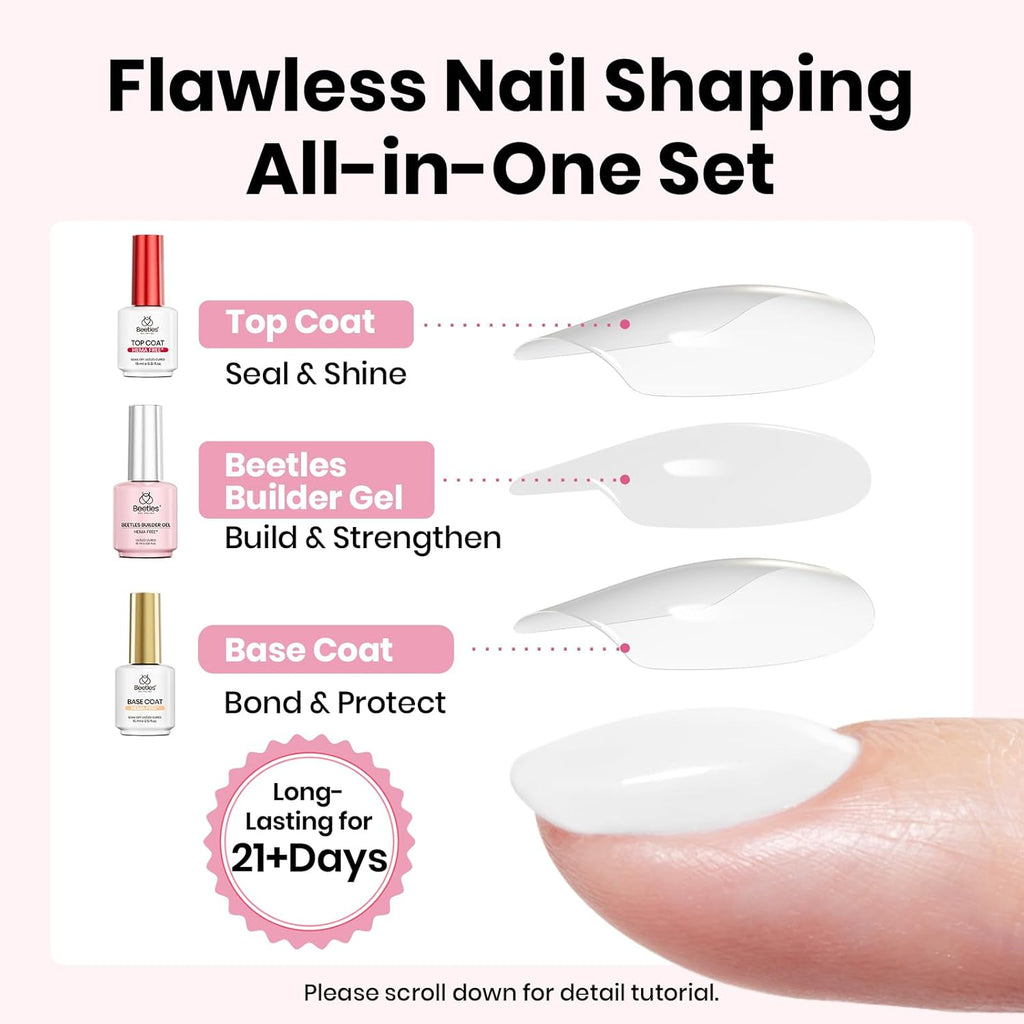 Beetles 2Pcs 15ml Gel Base and Top Coat Set - Upgrade No Wipe Extra Glossy Top Coat Finish for Gel Nail Polish, Soak Off UV/LED Lamp Needed, Essentials for Long-Lasting Manicure Kit