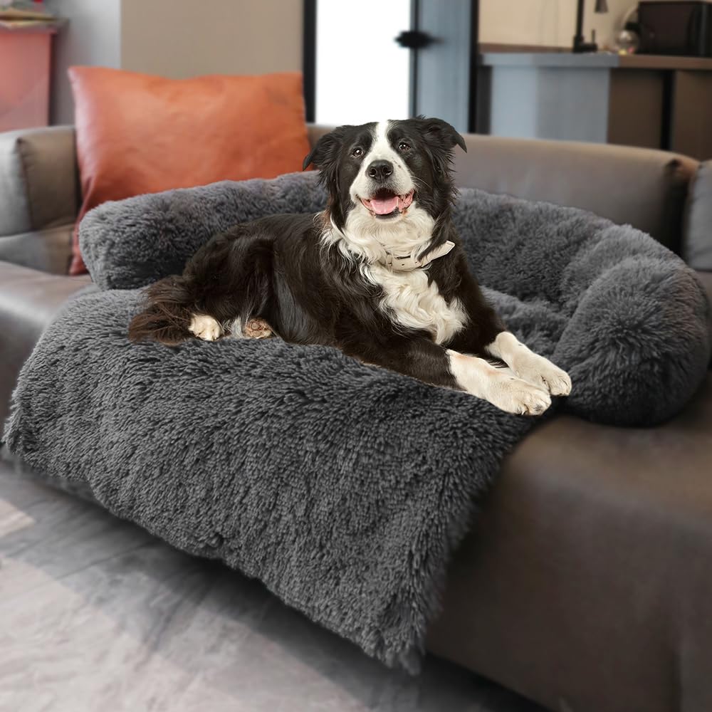 Luxurious Calming Dogs/Cats Bed Mats, Dog Pad Washable Removable Couch Cover, Plush Long Fur Mat for Pets, Waterproof Lining, Perfect for Small, Medium and Large Dogs and Cats (Beige, 31"x23")