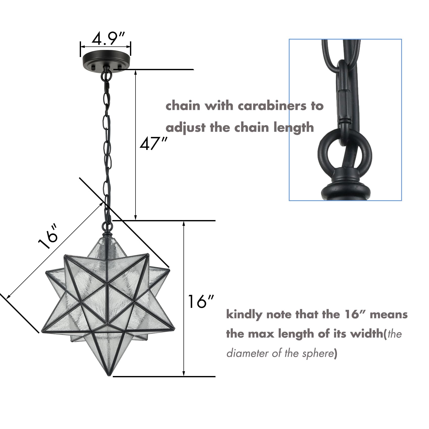 14'' Moravian Star Pendant Light Seeded Glass Star Lights with Adjustable Hanging Chain Light for Kitchen Bedroom Dining-Dimmable