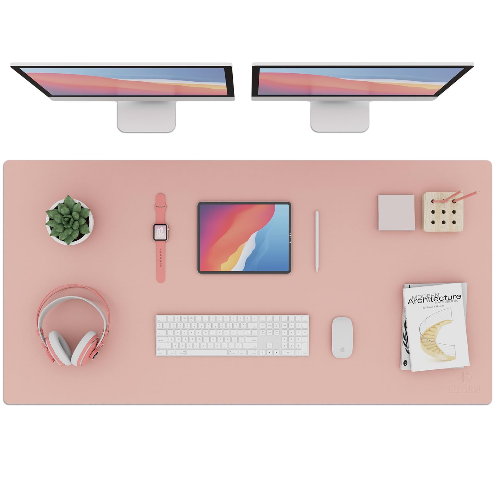 K KNODEL Small Office Leather Desk Mat, Mouse and Keyboard Pad, Computer and Laptop Mat, Desktop Protector and Cover, Writing Pad and Blotter (23.6"x13.8", Black)