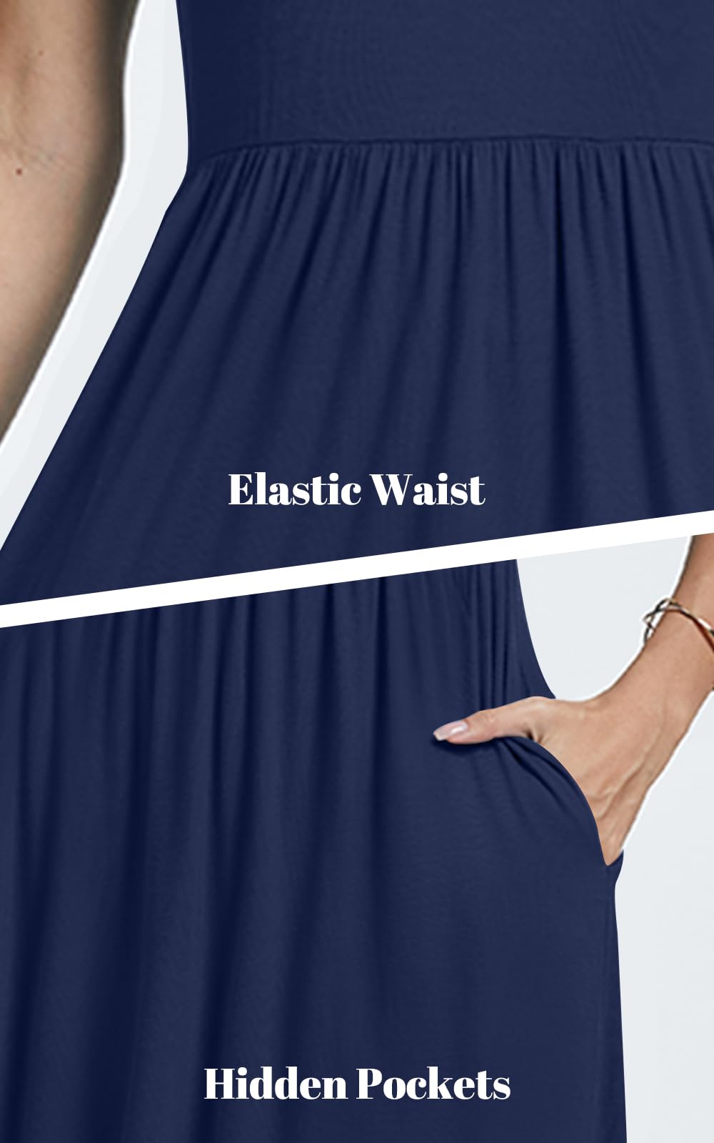 Womens Short Sleeve Empire Waist Dresses Casual Summer Dress with Pockets
