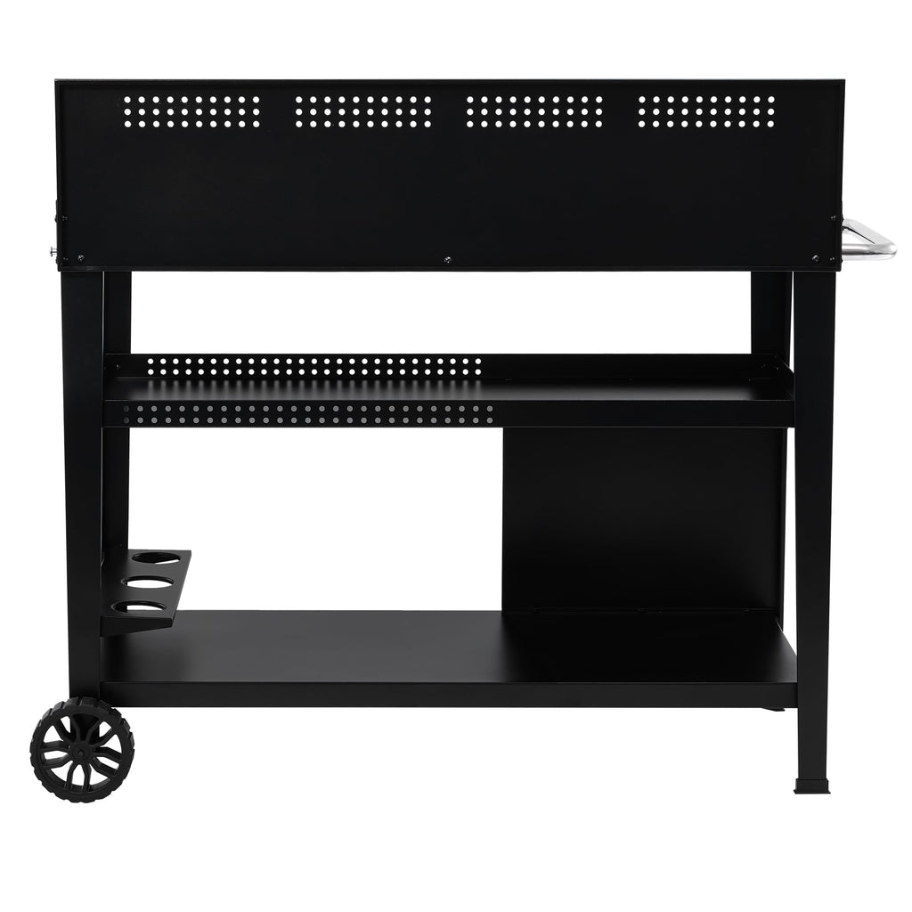 Royal Gourmet PC3404S Rolling Dining Table with Trash Bag Holder, Outdoor Garden Patio BBQ Kitchen Food Prep Table Cart, 34"L x 20"W Stainless Steel Tabletop, Silver & Black