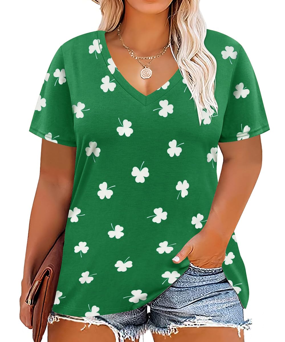 CARCOS Womens Plus Size Tops Short Sleeve Shirts V Neck Tunic Floral/Aniaml Blouses XL-5X