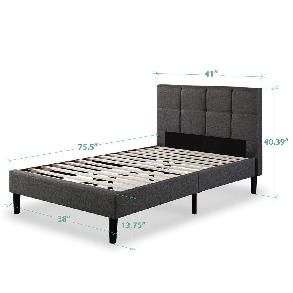 ZINUS Lottie Upholstered Platform Bed Frame with Short Headboard, Mattress Foundation, Wood Slat Support, No Box Spring Needed, Easy Assembly, Beige, Full