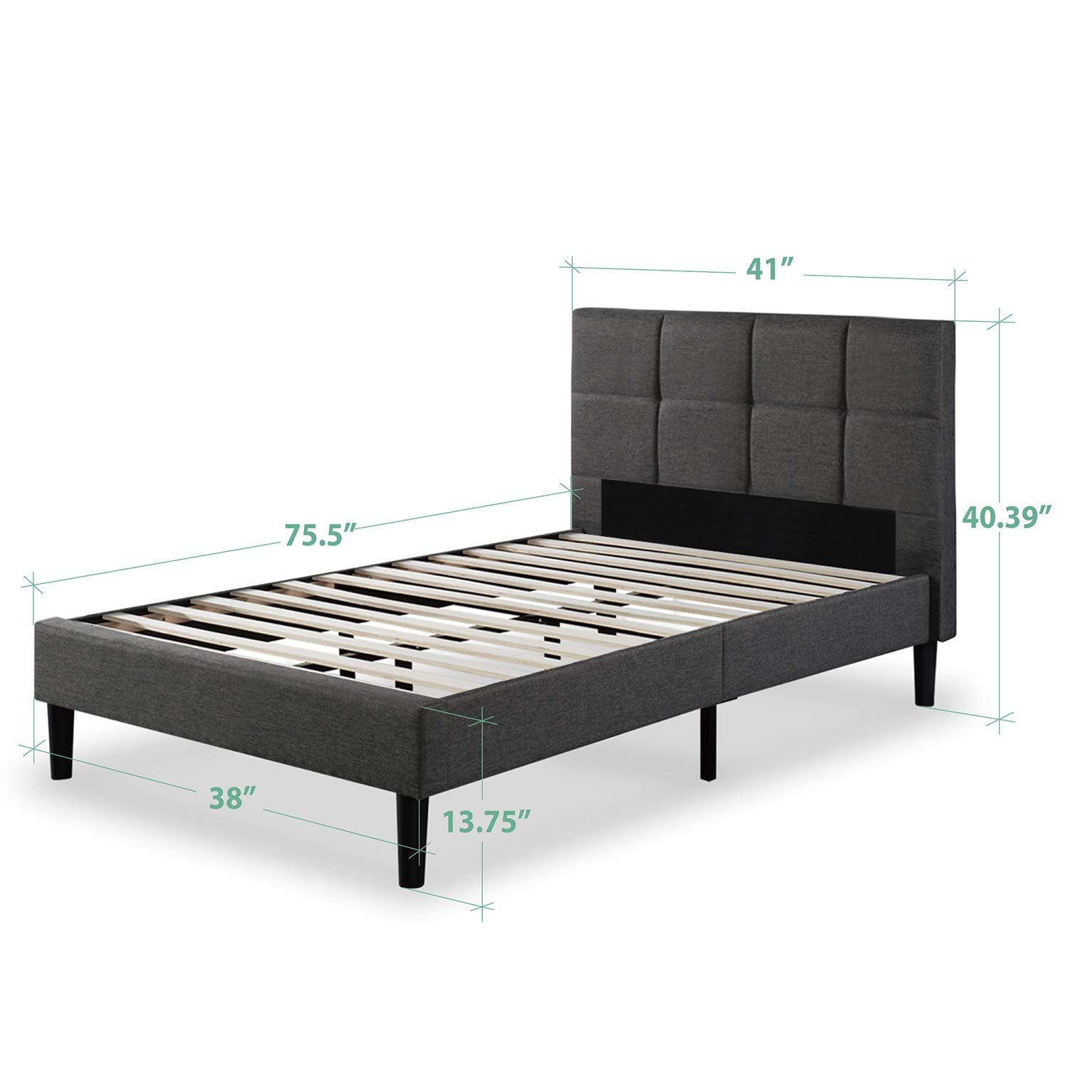 ZINUS Lottie Upholstered Platform Bed Frame with Short Headboard, Mattress Foundation, Wood Slat Support, No Box Spring Needed, Easy Assembly, Beige, Full