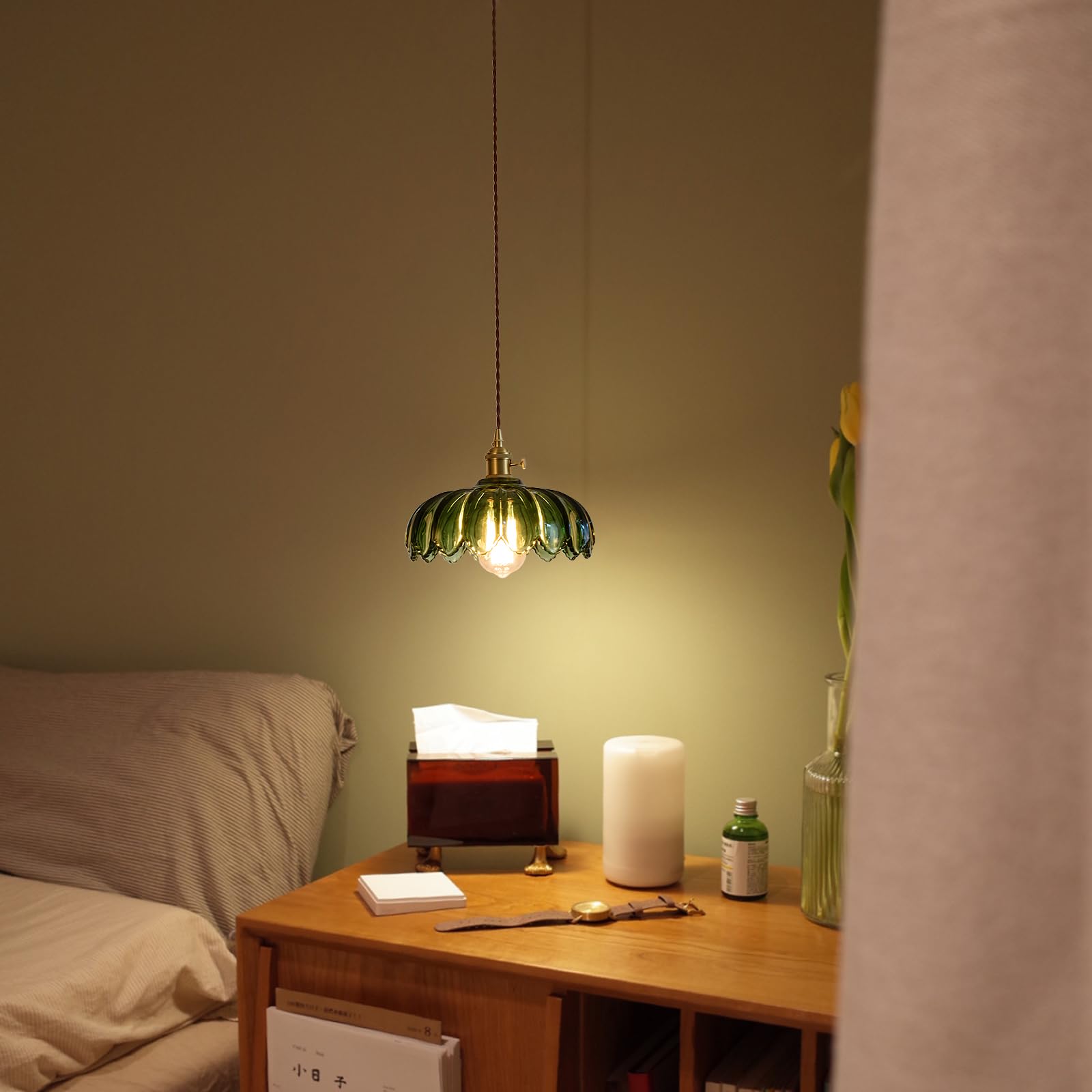 XZHGCEE Plug in Pendant Light: Amber Hanging Lamp Plug in Pendant Lamp, Glass Pendant Lighting for Kitchen Island, Bedroom, Dining Room, Living Room, No Bulb