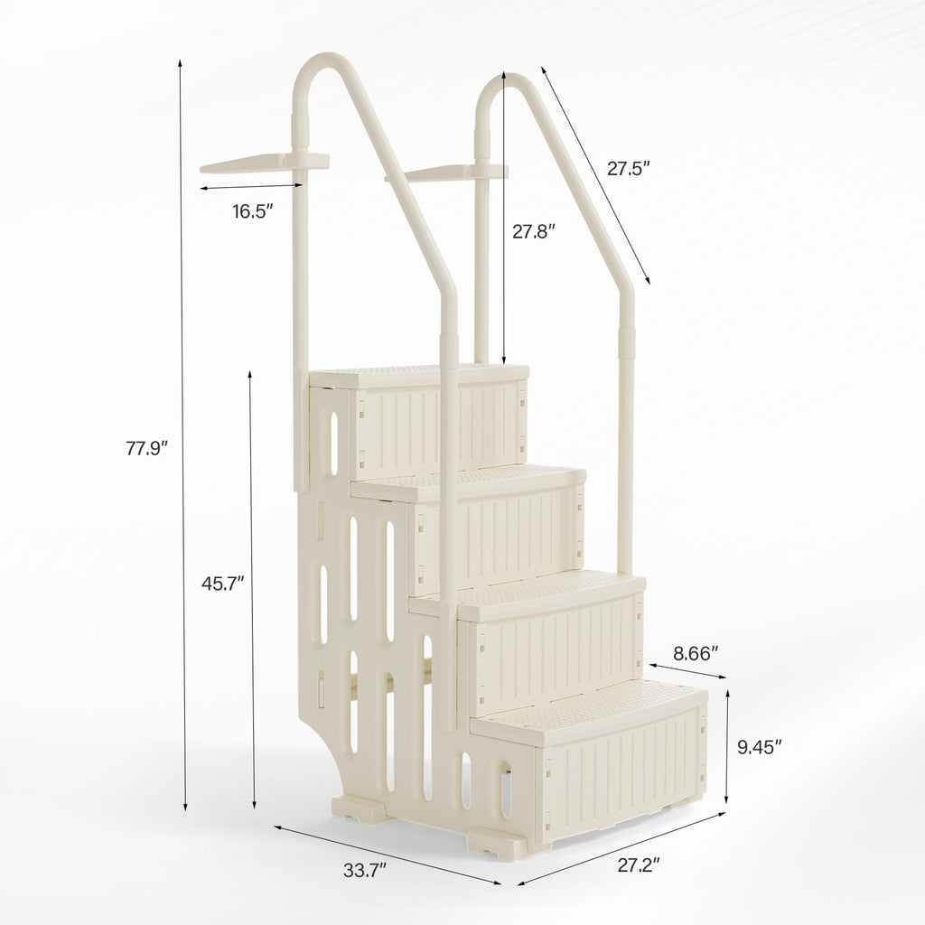 VINGLI Pool Ladder Heavy-Duty Safety Step for Above Ground Pools Stair Entry System with Handrails, Beige and Grey (Beige &Gray, 4 Steps)
