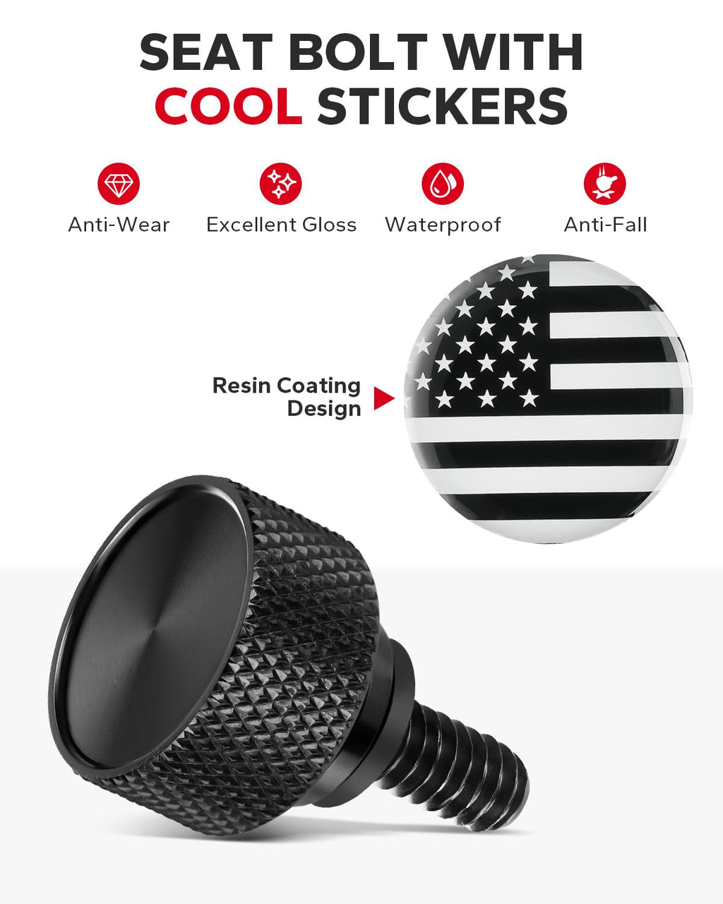 Amazicha Gloss Black 304 Stainless Steel Seat Bolt Screw Compatible with Harley Davidson 1996-2026