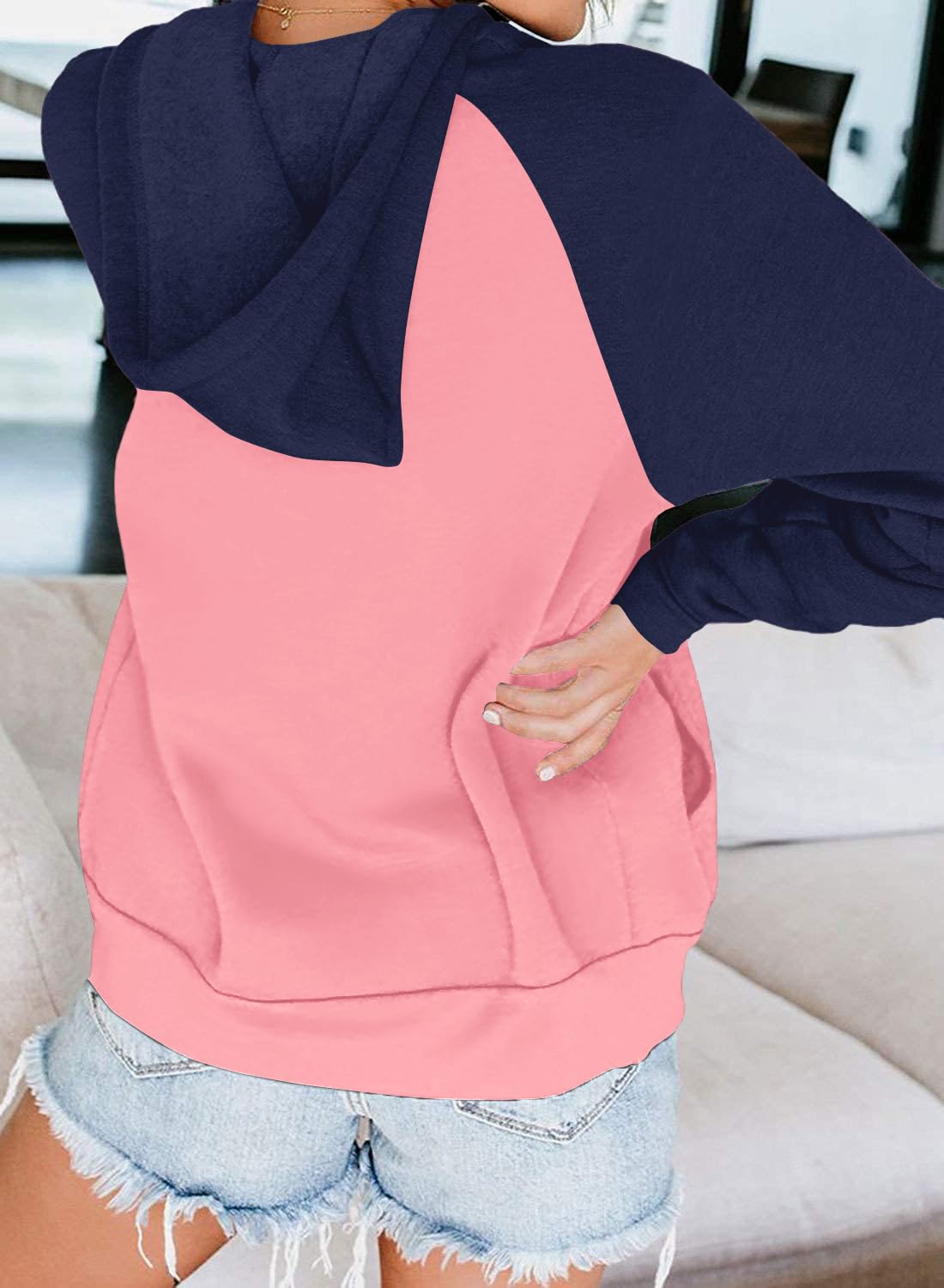 EZBELLE Women's Color Block Zip Up Hoodie Sweatshirt Casual Long Sleeve Jacket Sweater with Pockets