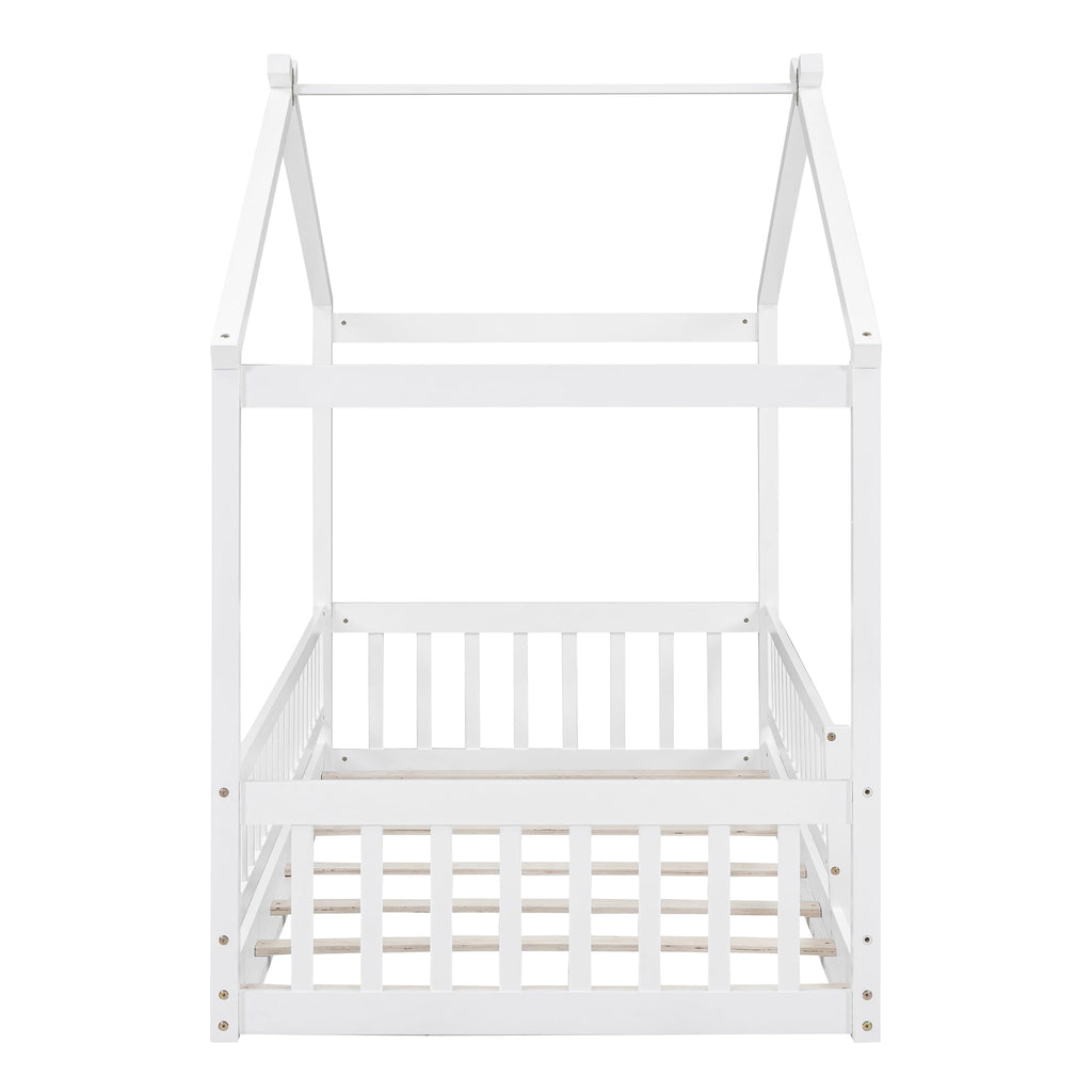 Merax Twin Size Wooden House Bed with Two Drawers, Wood Bed Frame with Roof for Kids, Teens, Boys or Girls, Grey