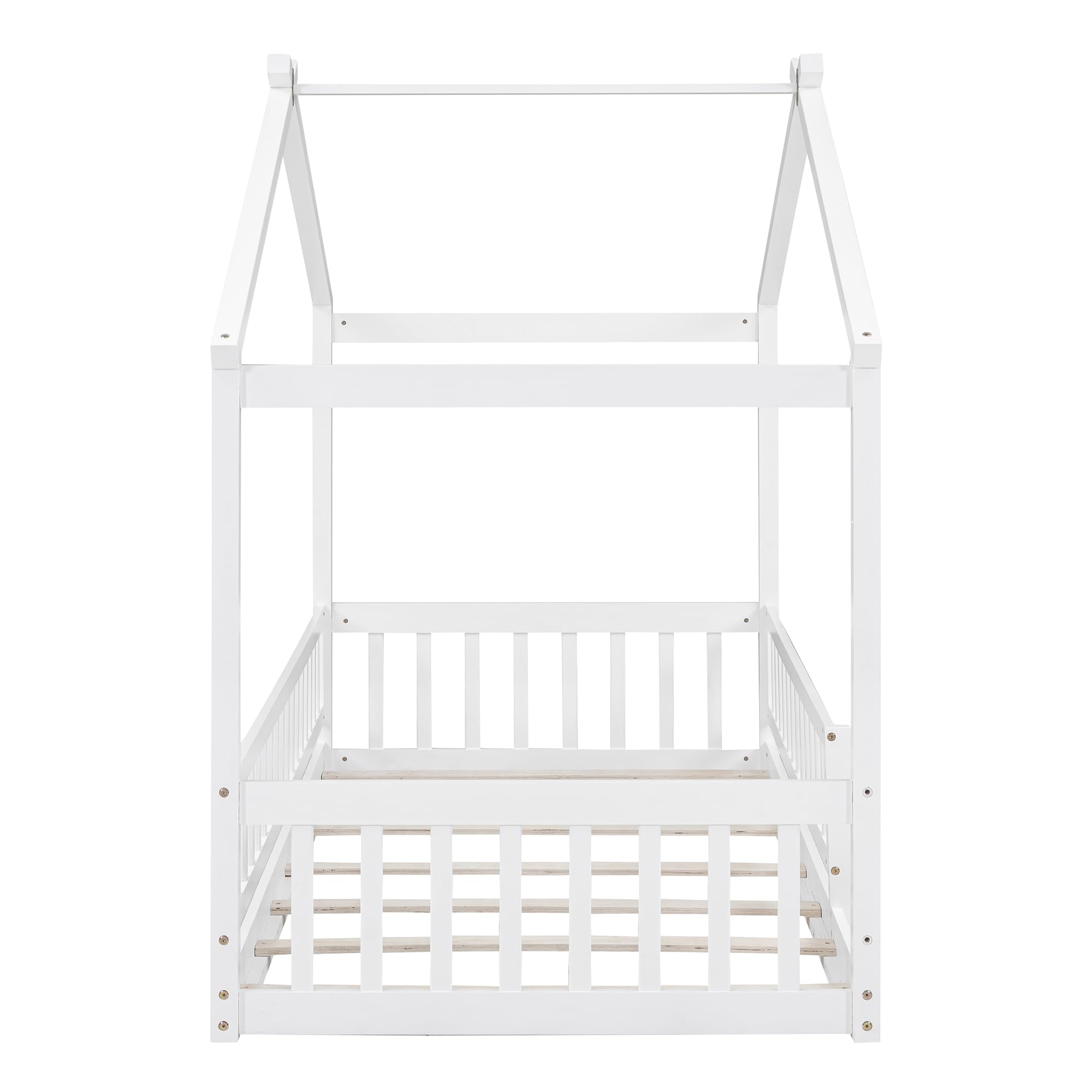 Merax Twin Size Wooden House Bed with Two Drawers, Wood Bed Frame with Roof for Kids, Teens, Boys or Girls, Grey
