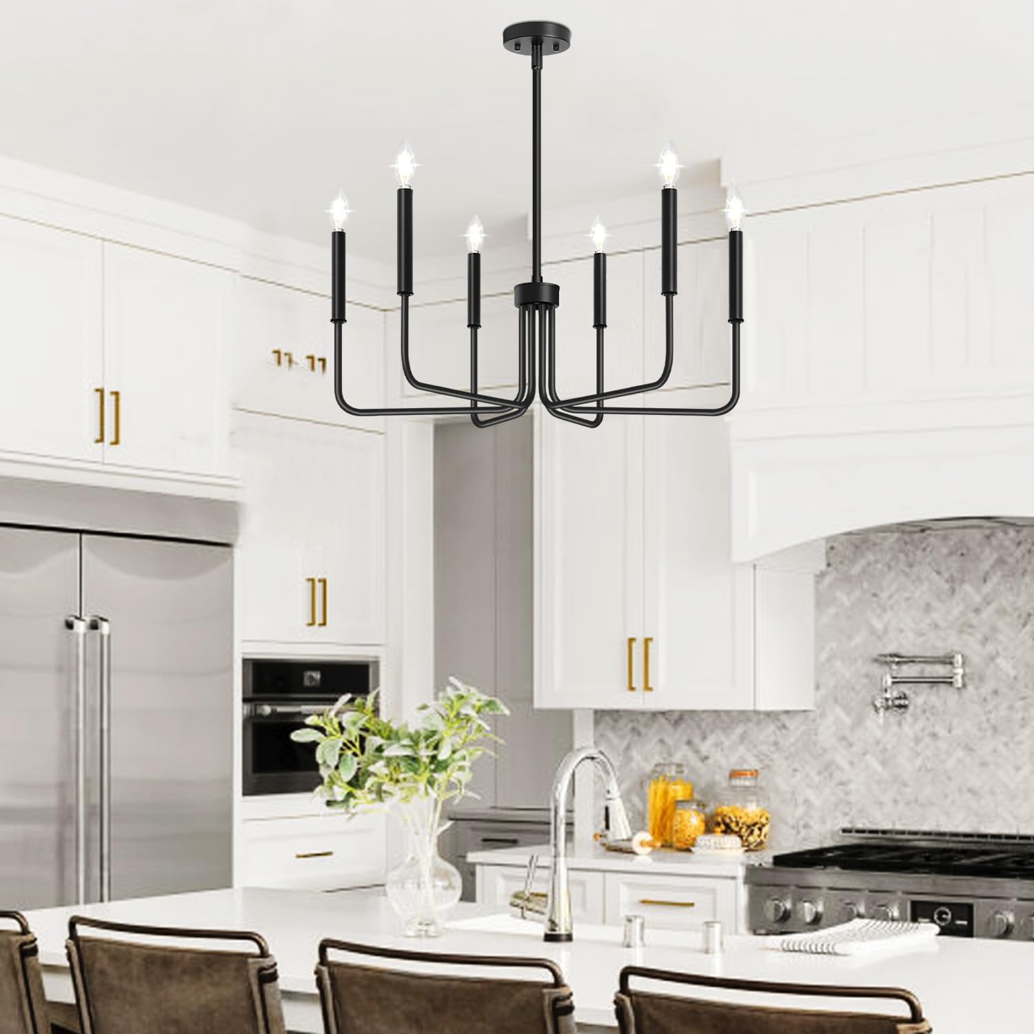 Rustic Black Chandelier, 6-Light Antique Farmhouse Chandelier for Dining Room Lighting Fixtures, Vintage Candle Pendant Light Fixtures Chandeliers for Dining Room Bedroom, Foyer and Living Room