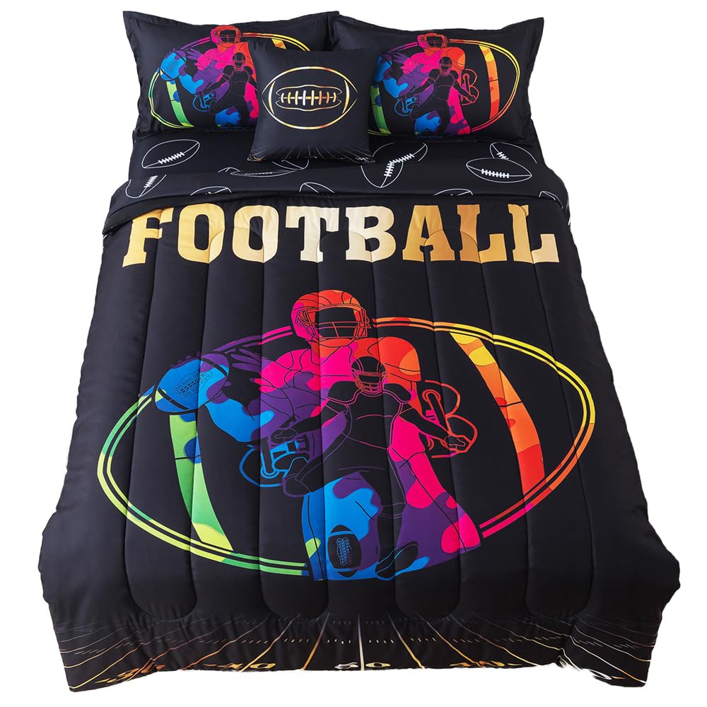 ADASMILE A & S 6 Pieces Basketball Comforter Set Twin Black Basketball Bedding for Boys Kids Teens Sport Bed in A Bag Comforter with Balls Sheets All Season Sports Themed Bed Set for Home Decor