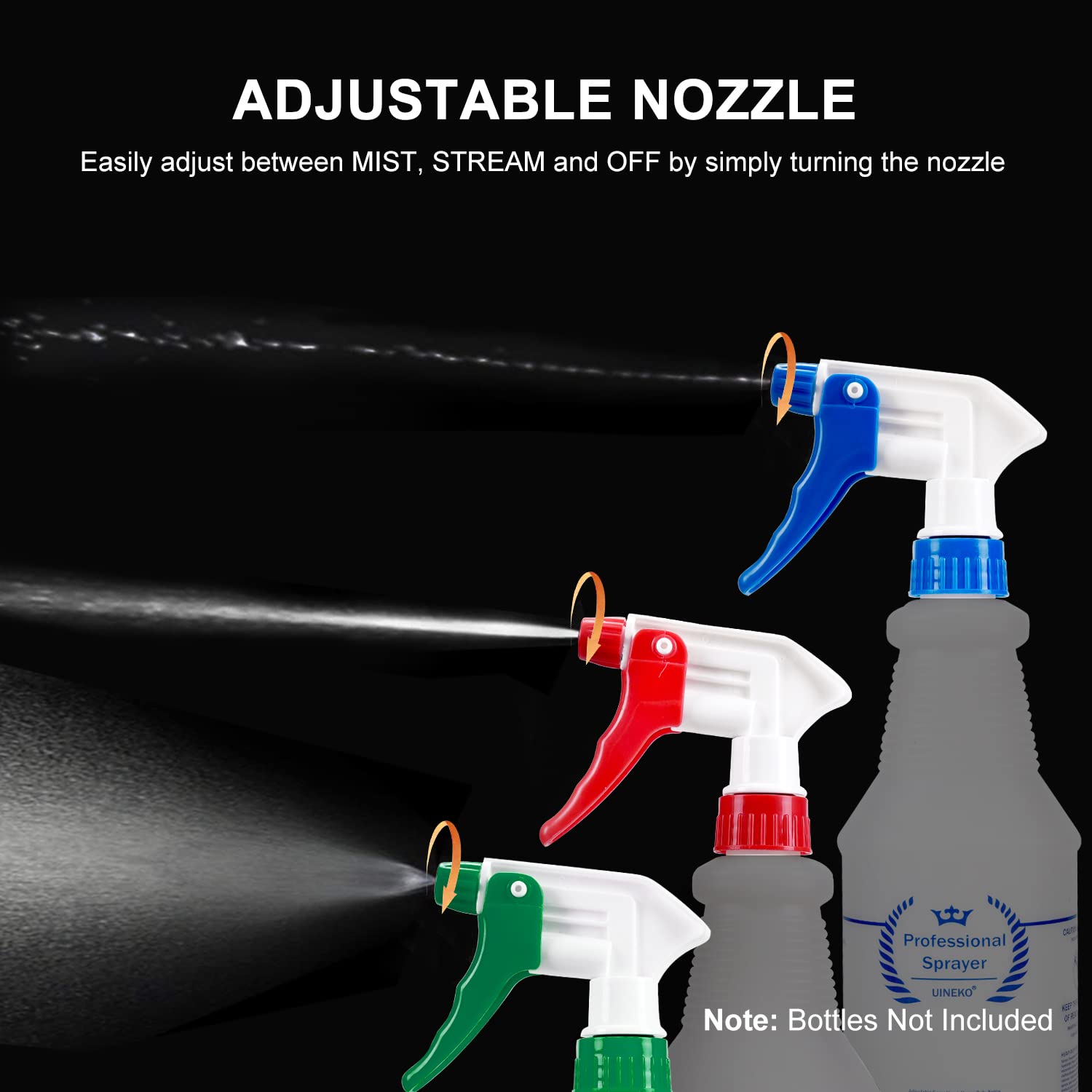 Uineko 6 Pack Universal Spray Bottle Replacement Nozzle, Mist & Stream Trigger Sprayer for 16oz 24oz 32oz Bottles, Heavy Duty Mister Head Part w/ 10.2 Inch Tube for Cleaning Solutions, Car Detailing
