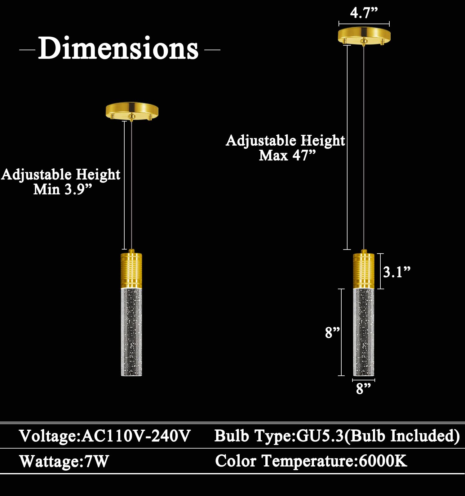 HAIXIANG Modern Kitchen Island Hanging Light Fixtures Crytstal Pendant Lighting for Kitchen Island Chrome Mini Chandelier with 6000K Daylight Bulb