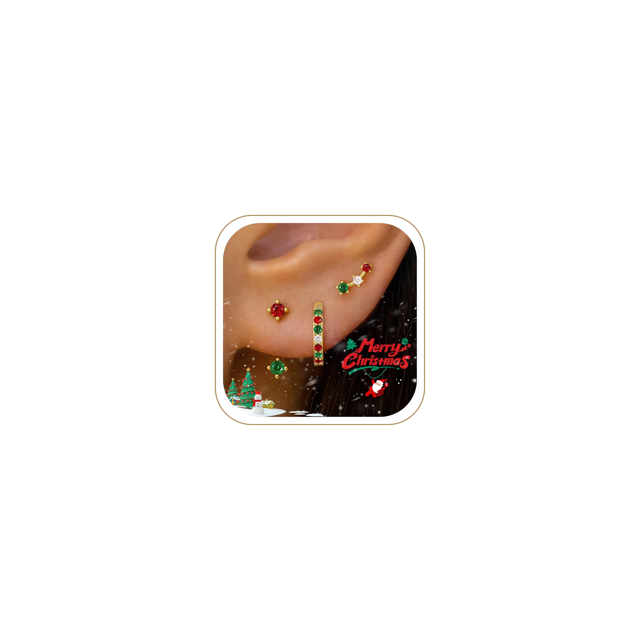 3 Pairs Dainty Small Earrings Set for Women Trendy, Birthstone Stud Huggie Hoop Jacket Stack for Cartilage Helix, Gold Plated Hypoallergenic Cute Women Fashion Accessories Western Jewelry Gifts