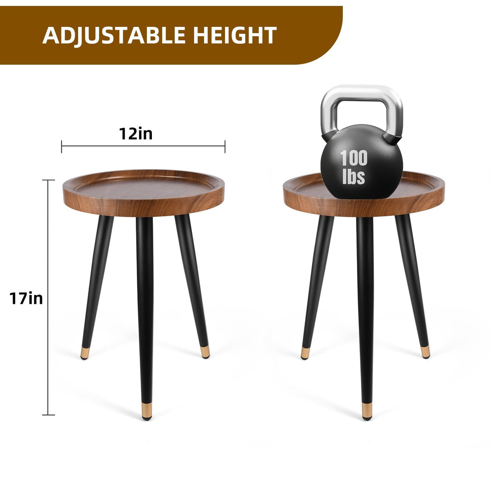 KGPLOME Plant Stand Indoor,Mid Century Walnut Wood Plant Table, Heavy Duty Metal Tall Flower Pot Stand,Modern Round Small Side End Table With Raised Design(12"x17")