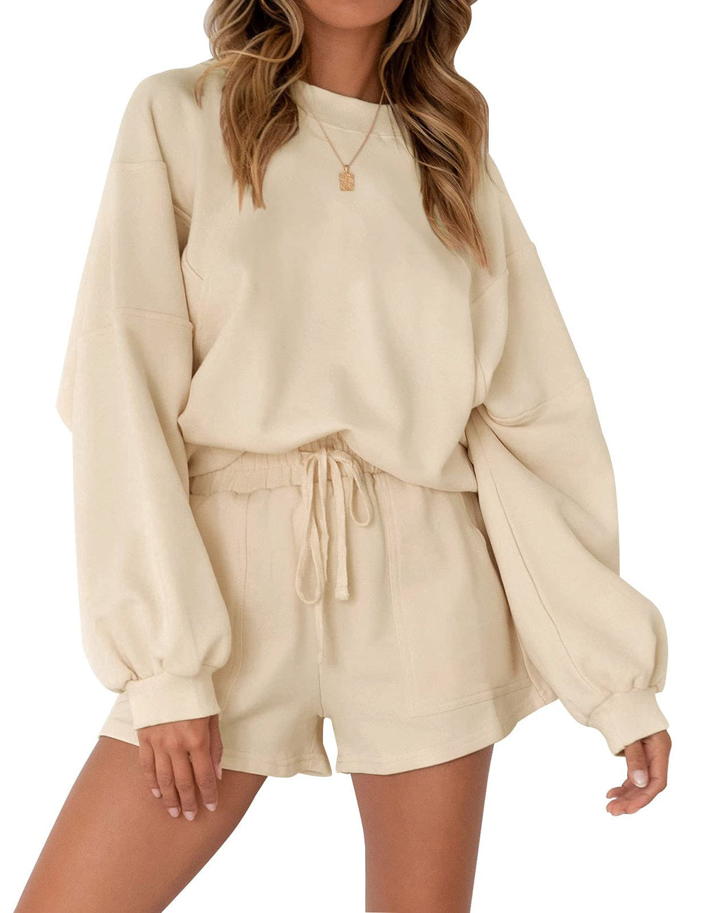 MEROKEETY 2026 Spring Lounge Sets for Women Oversized Batwing Sleeve Casual Top and Shorts 2 Piece Outfits Sweat Set