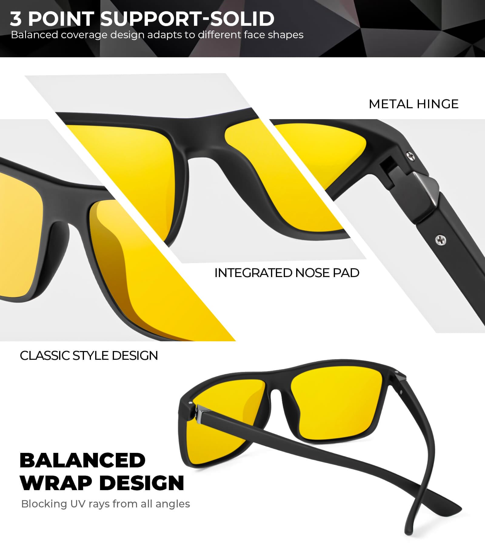 KALIYADI Polarized Sunglasses for Men and Women, Mens Sun Glasses with UV Protection for Driving Fishing Golf (3 Packs)