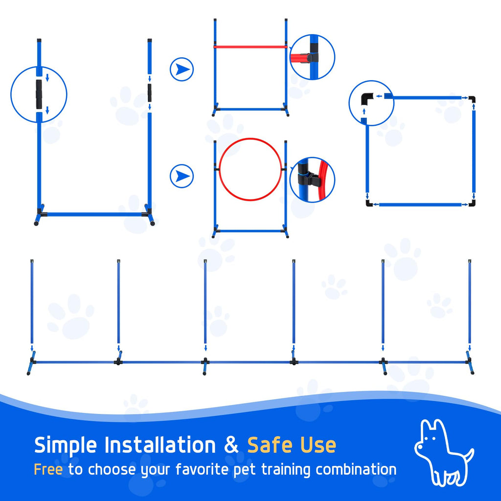 Polar Aurora Dog Agility Equipment, Dog Obstacle Courses Backyard - Pet Outdoor Games w/Adjustable High Jump, Agility Weave Poles, Tunnel, Jumping Ring, Pause Box, 2 Balls,Whistle and Carrying Bag