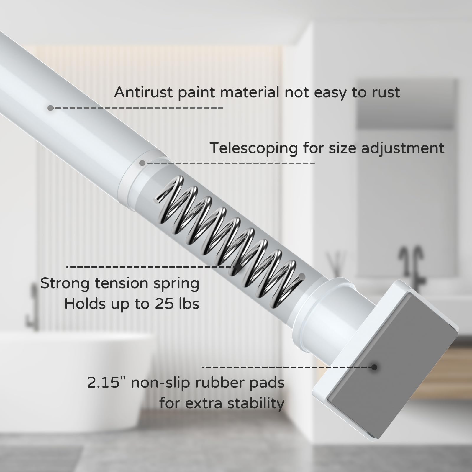 UIOSANRT Tension Shower Curtain Rod 31-55 Inches Non-Slip Shower Rod Tension Mounted No Drill Black Shower Curtain Rods Spring Tension Rod Adjustable Tension Curtain Rod for Windows Bathroom