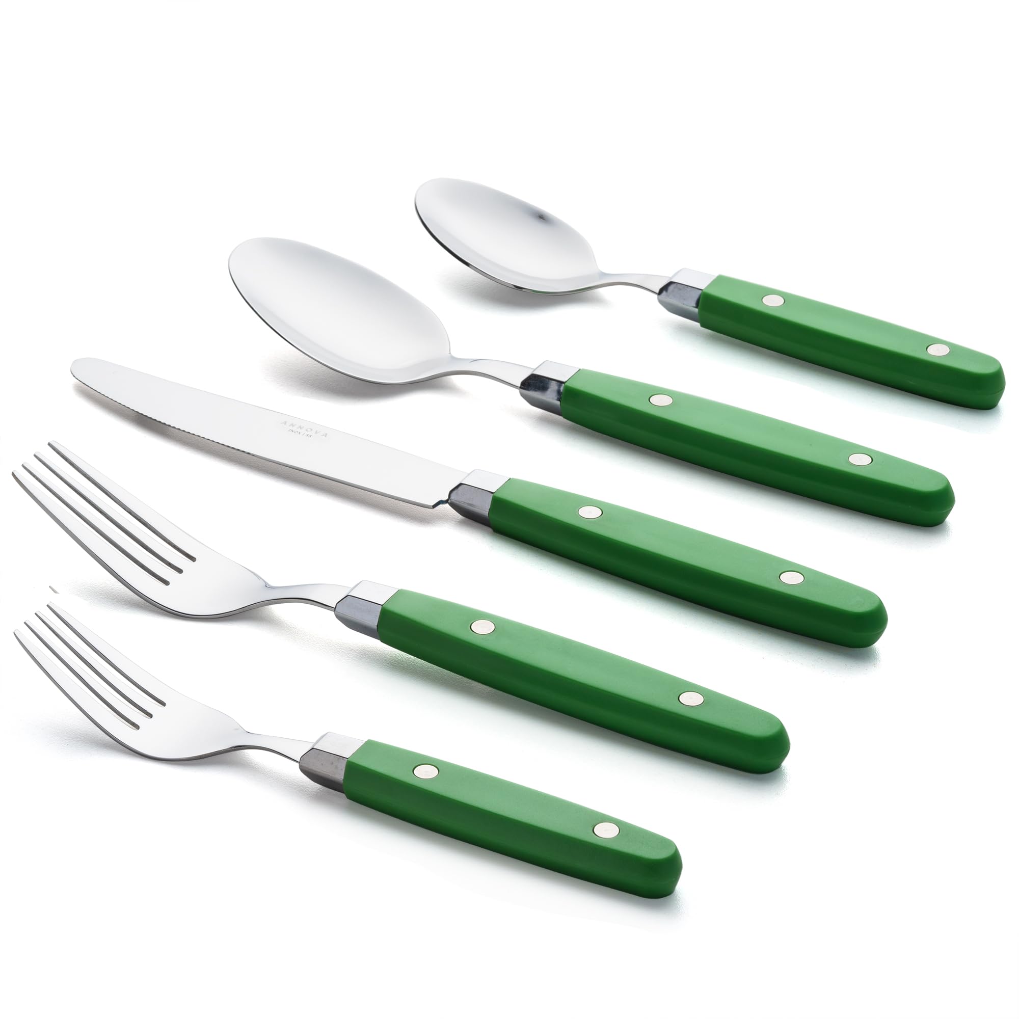 ANNOVA Silverware Set, Retro/Rivet Colorful Stainless Steel Tableware Kitchen Flatware Set Utensils, Includes Dinner Knives, Forks, Spoons, Salad Forks & Dessert Spoons (Brown, 20 Pieces)