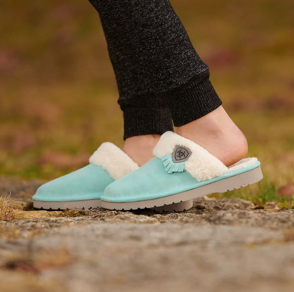ARIAT Women's Jackie Square Toe Warm Soft Genuine Suede Leather Indoor Outdoor Slippers with Plush Collar