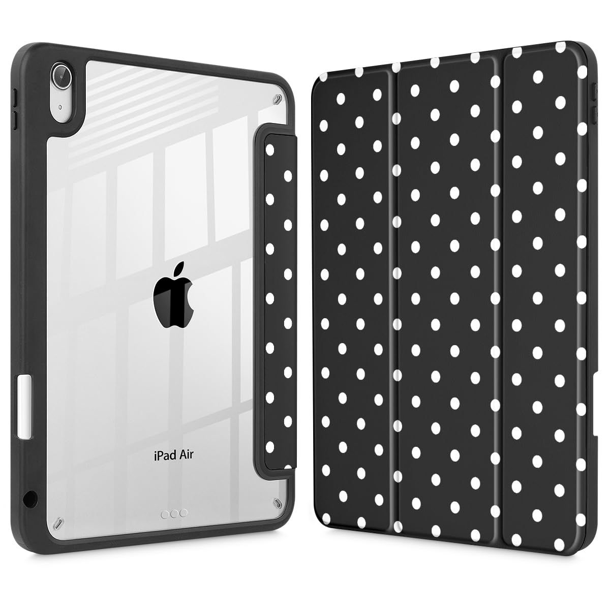 Tuiklol Case for iPad Air 11 Inch M4 2026 / Air 11 Inch M3 2025 / Air 11 Inch M2 2024 / iPad Air 10.9 Inch 2022 2020, Buit in Pencil Holder with Shockproof Cover Clear Transparent Back, Black Flower