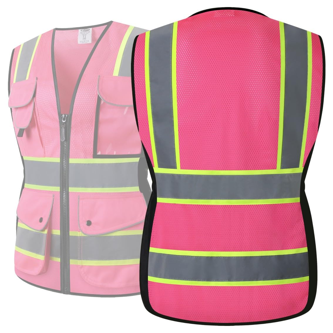 JKSafety Women Hi-Vis Reflective Safety Vest | Neon Color body Sewed Reflective Strips Breathable Lightweight ANSI Compliant