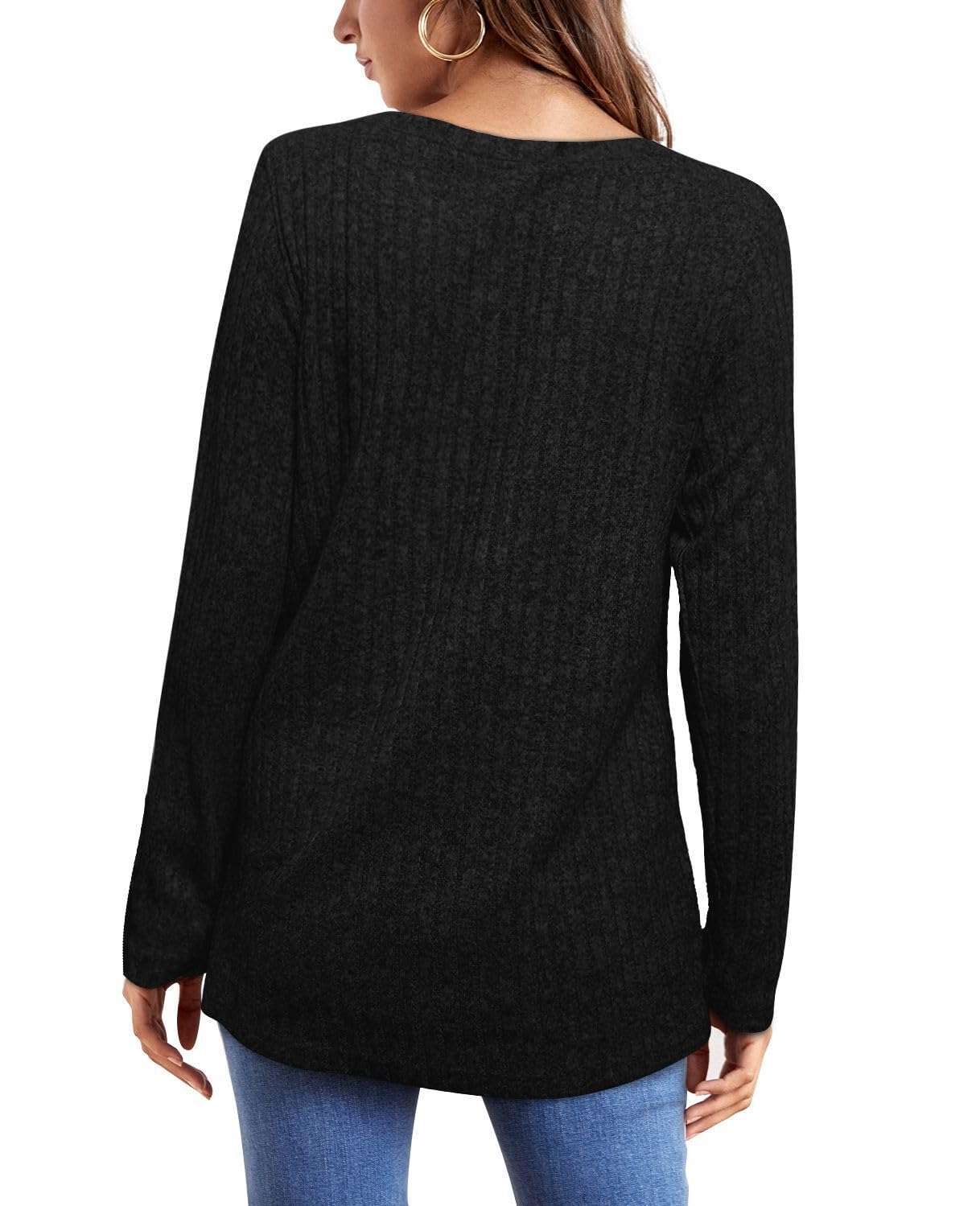 OFEEFAN Long Sleeve Shirts for Women Loose Fit Crew Neck Tunic Tops Blouse Dressy Casual Fall Winter Clothes Outfits