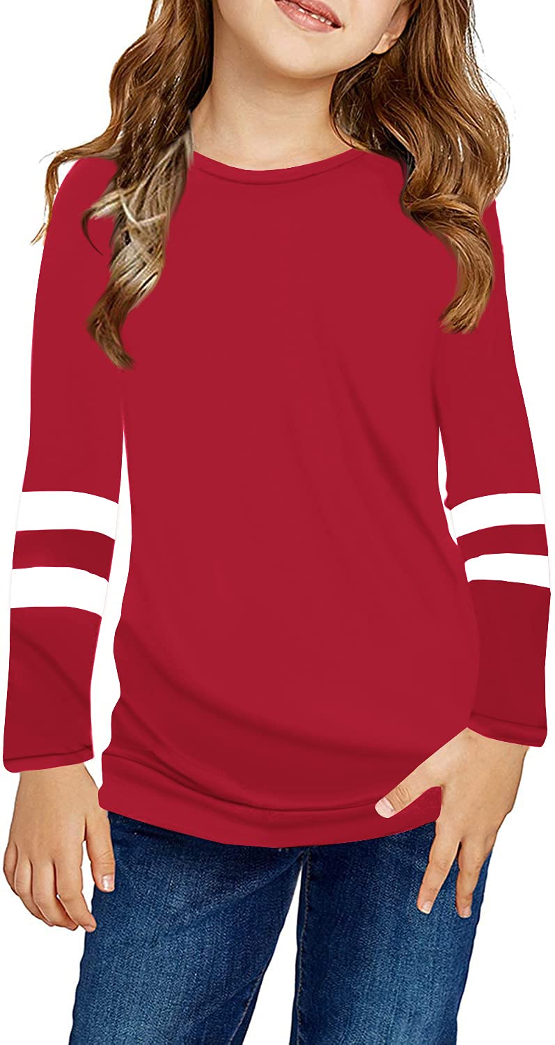 Ebifin Girls Casual Short/Long Sleeve T Shirts Kids Loose Soft Striped Color Block Tunic Tops, Tees Blouses Size 4-15 Years