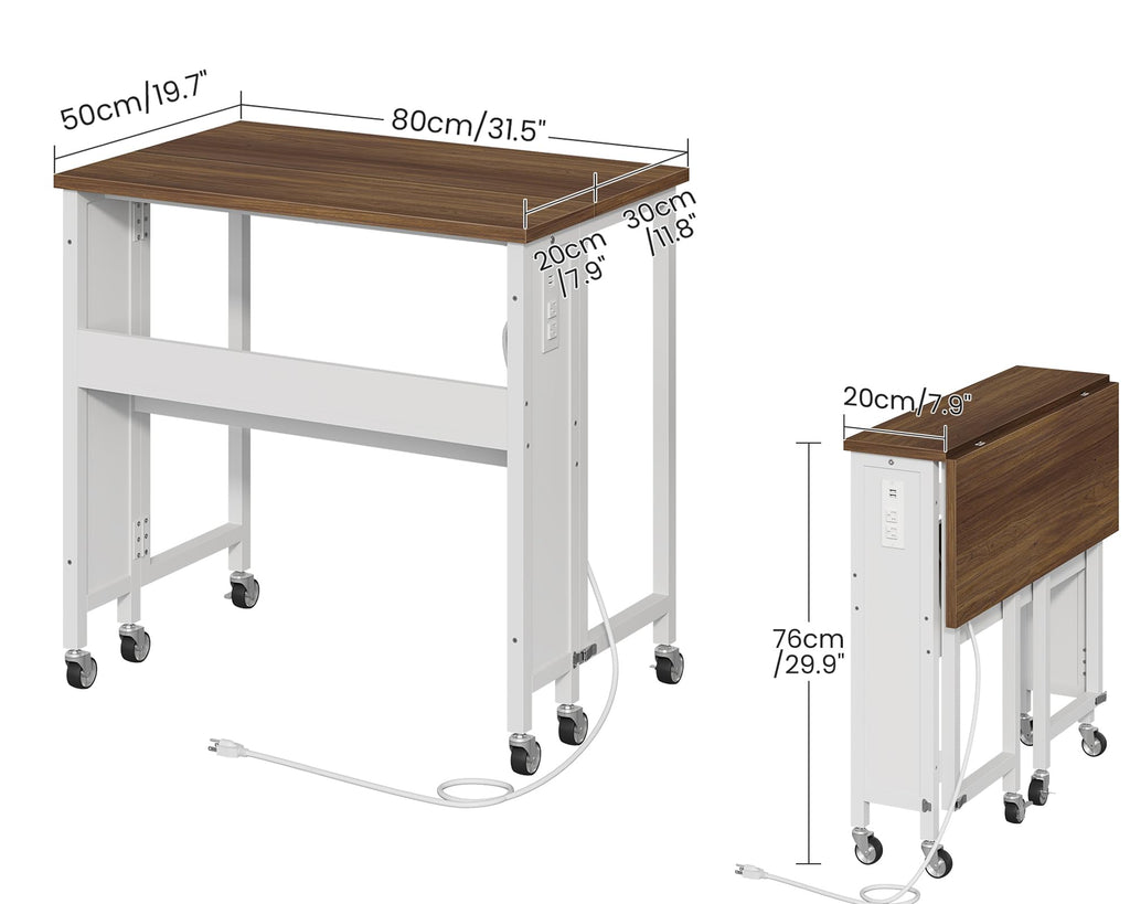 CHOEZON Folding Desk with Power Outlets, 31.5" Rolling Computer Table with Wheels, Portable Office Desk with Storage Shelf for Small Spaces Black TDN01UBB