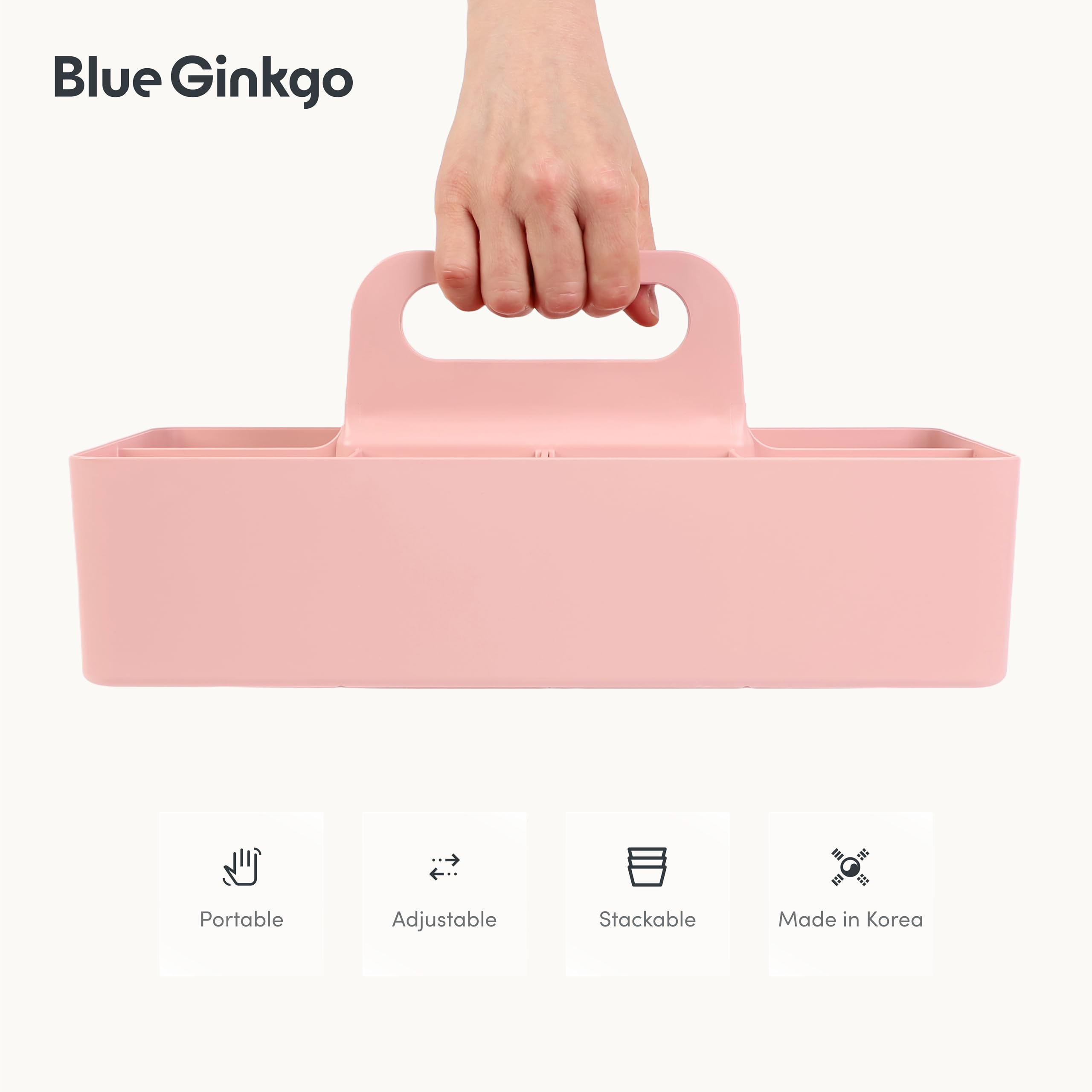BLUE GINKGO Stackable Organizer Caddy – Korean-Made Portable Tote for Bathroom, Office, Crafts, or School Supplies (Long Rectangle, Blue)