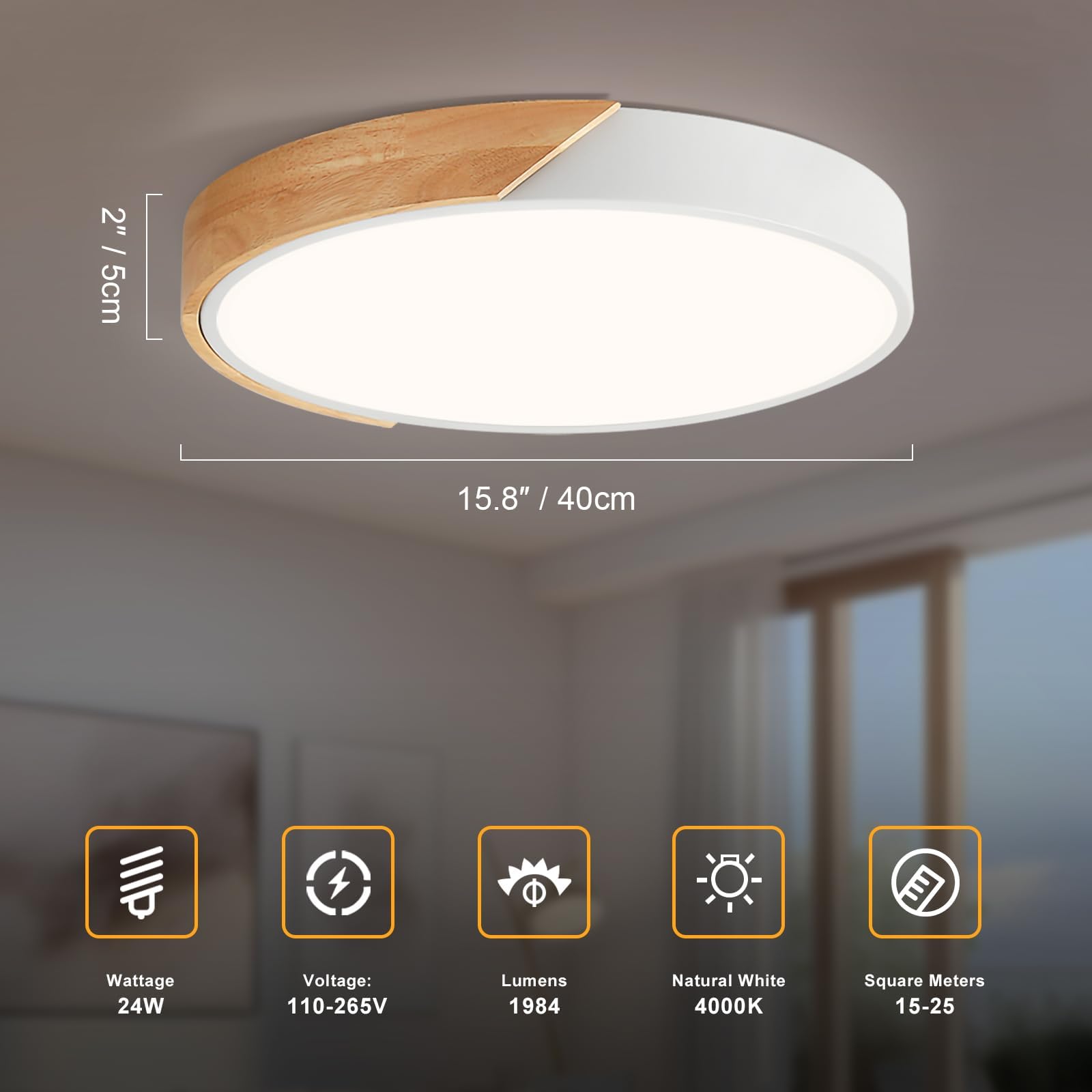 Modern LED Ceiling Light, Minimalist Wood Dimmable Flush Mount Ceiling Light Fixture, Round 5CCT Lighting Lamp with Acrylic Lampshade for Bedroom Hallway Kitchen Laundry, Black 11.8"