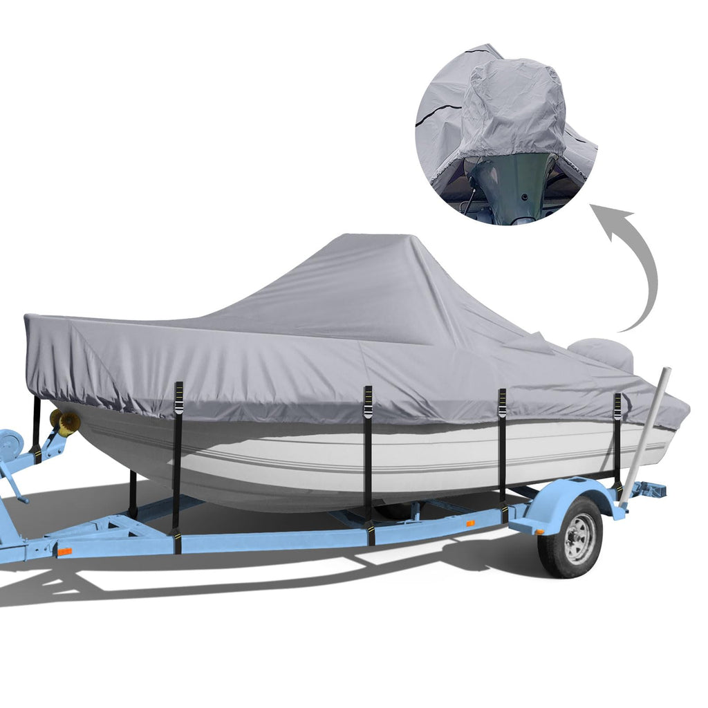 Center Console Boat Cover, 900D Heavy Duty Boat Center Console Cover, Waterproof Boat Covers 16-18.5 FT with Motor Cover and Metal Windproof Adjustable Buckle, Black