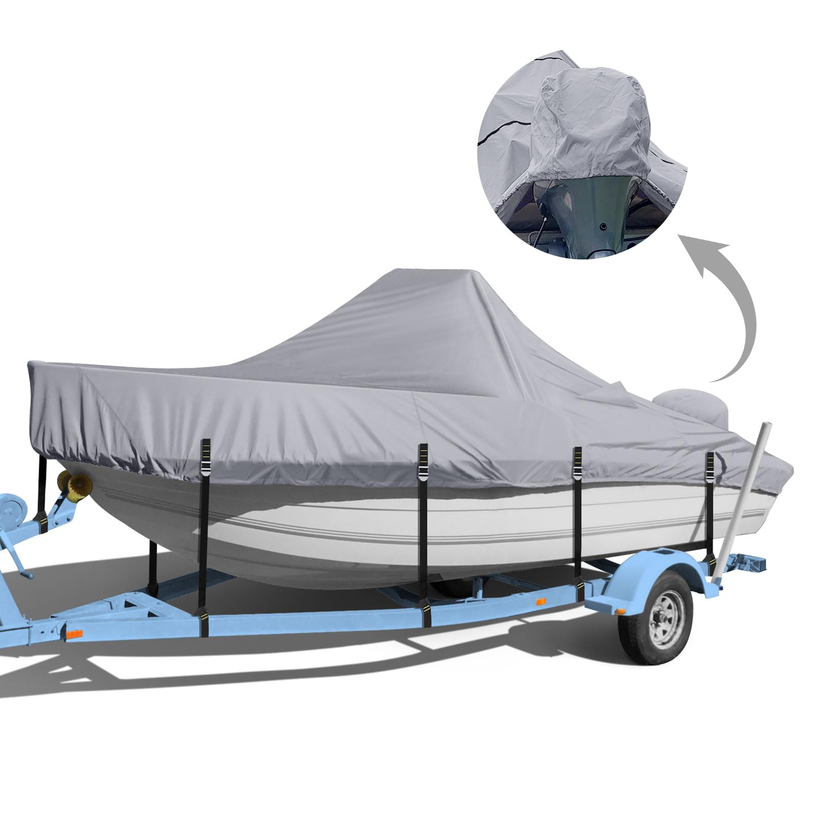 Center Console Boat Cover, 900D Heavy Duty Boat Center Console Cover, Waterproof Boat Covers 16-18.5 FT with Motor Cover and Metal Windproof Adjustable Buckle, Black