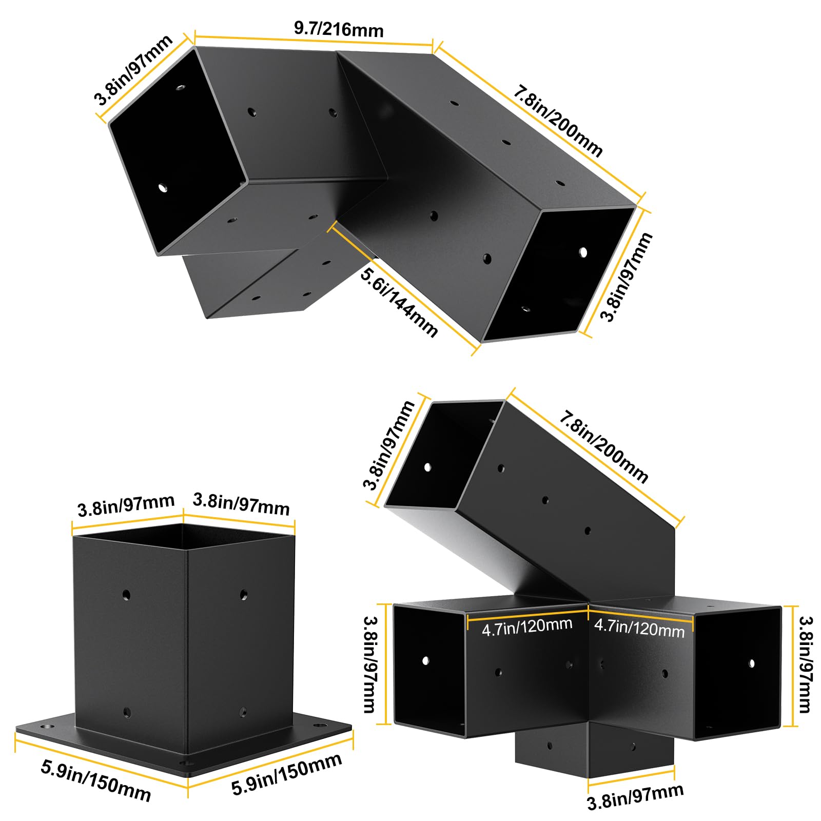 Woodwork Pergola Kit 2 Pcs- Post and Beam T Brackets - Modular Sizing Pergola Brackets Hardware fit for 4 x 4 Lumber, Heavy Duty