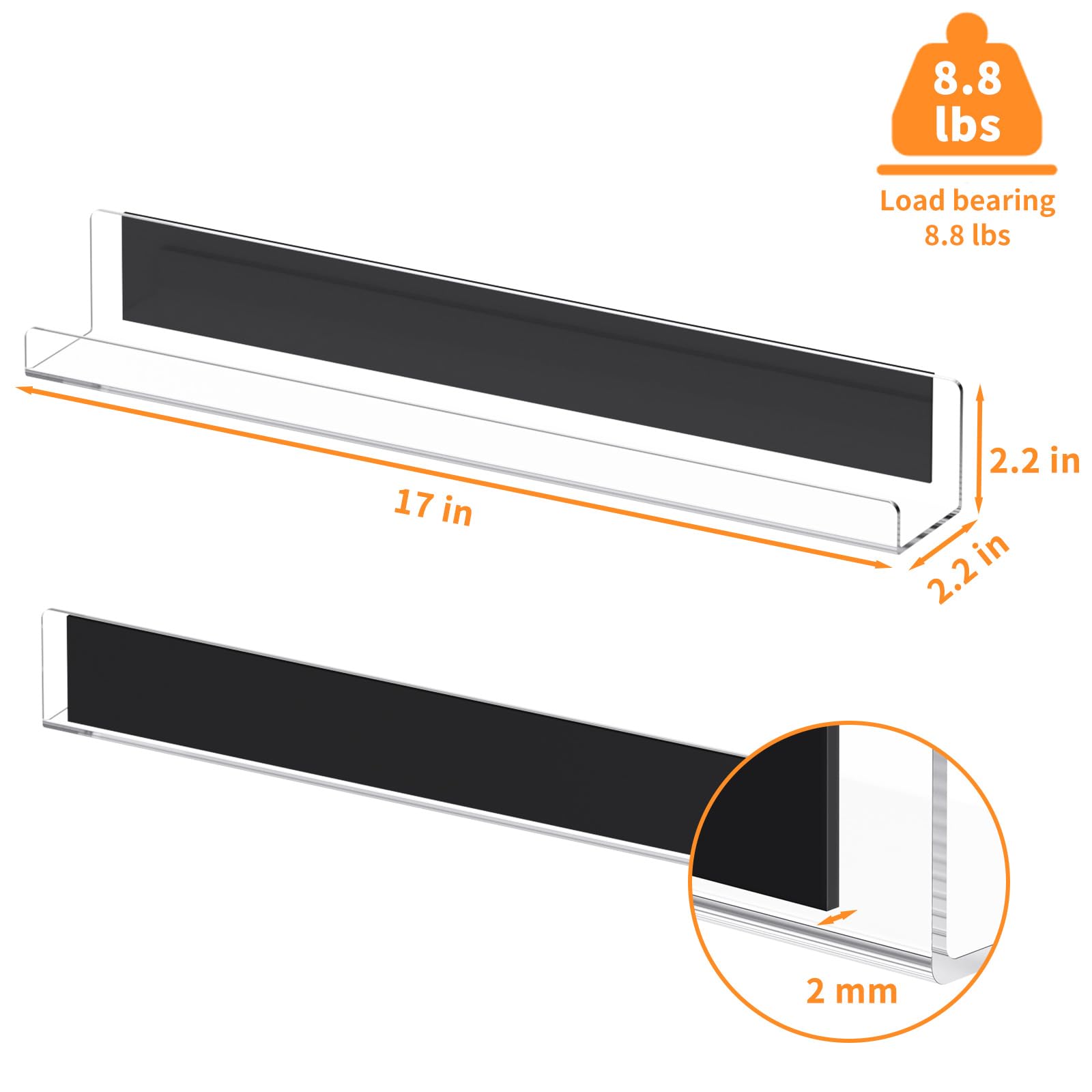 Magnetic Book Shelf for Whiteboard, Reusable Acrylic Book Display Shelf with Strong Adsorption Capacity, Magnetic Book Holder for Classroom Refrigerator Office Teacher Kids, Black