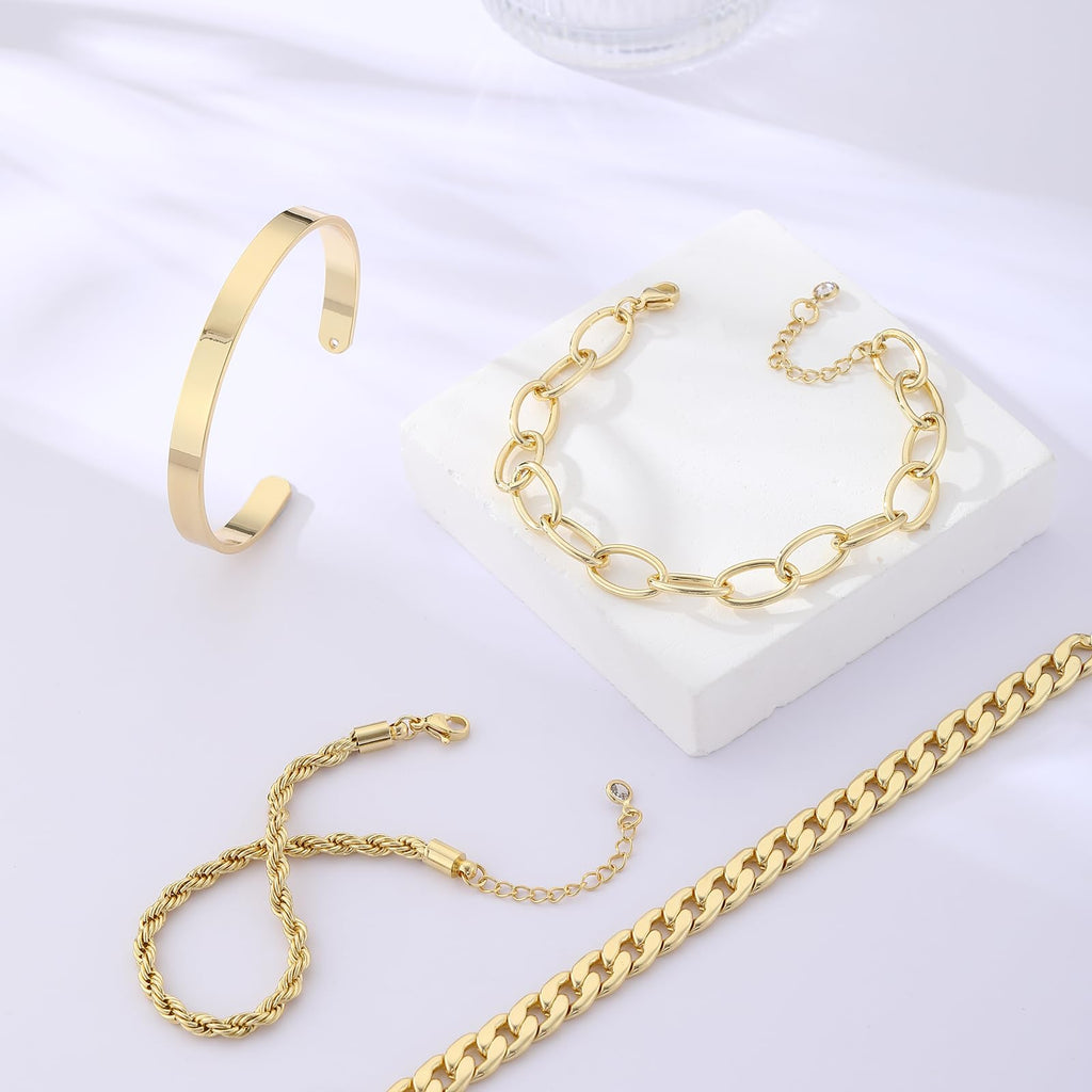 Coshilta Gold Bracelets for women 14K Gold Bangle Bracelet Stack - Adjustable Waterproof Trendy Bracelets Gold Filled Stacks Bangles Link Chain Gold Bracelet Non Tarnish for Women Jewelry Gifts